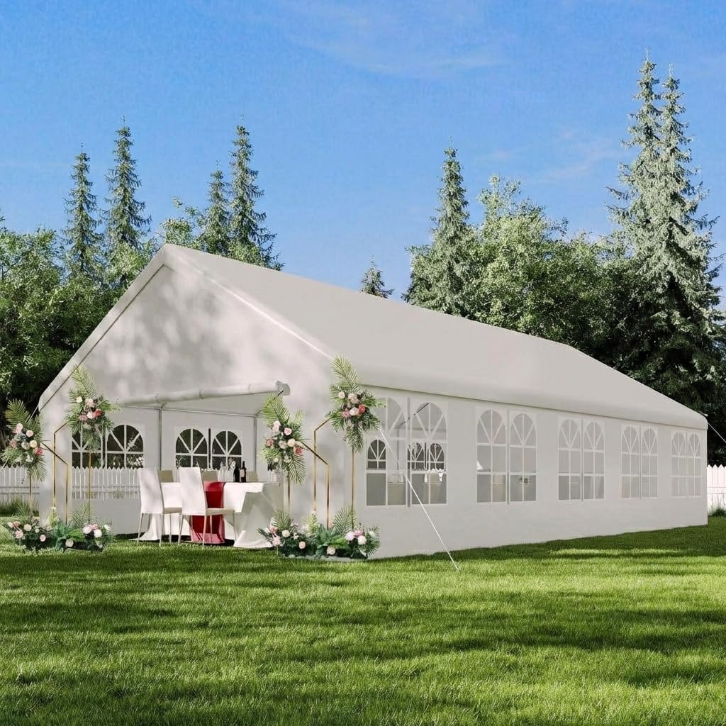 20x33 ft Heavy Duty Party Tent - Outdoor Wedding & Event Canopy with Removable Sidewalls & Waterproof Roof, White Commercial Shelter for Backyard, Reception, Festival