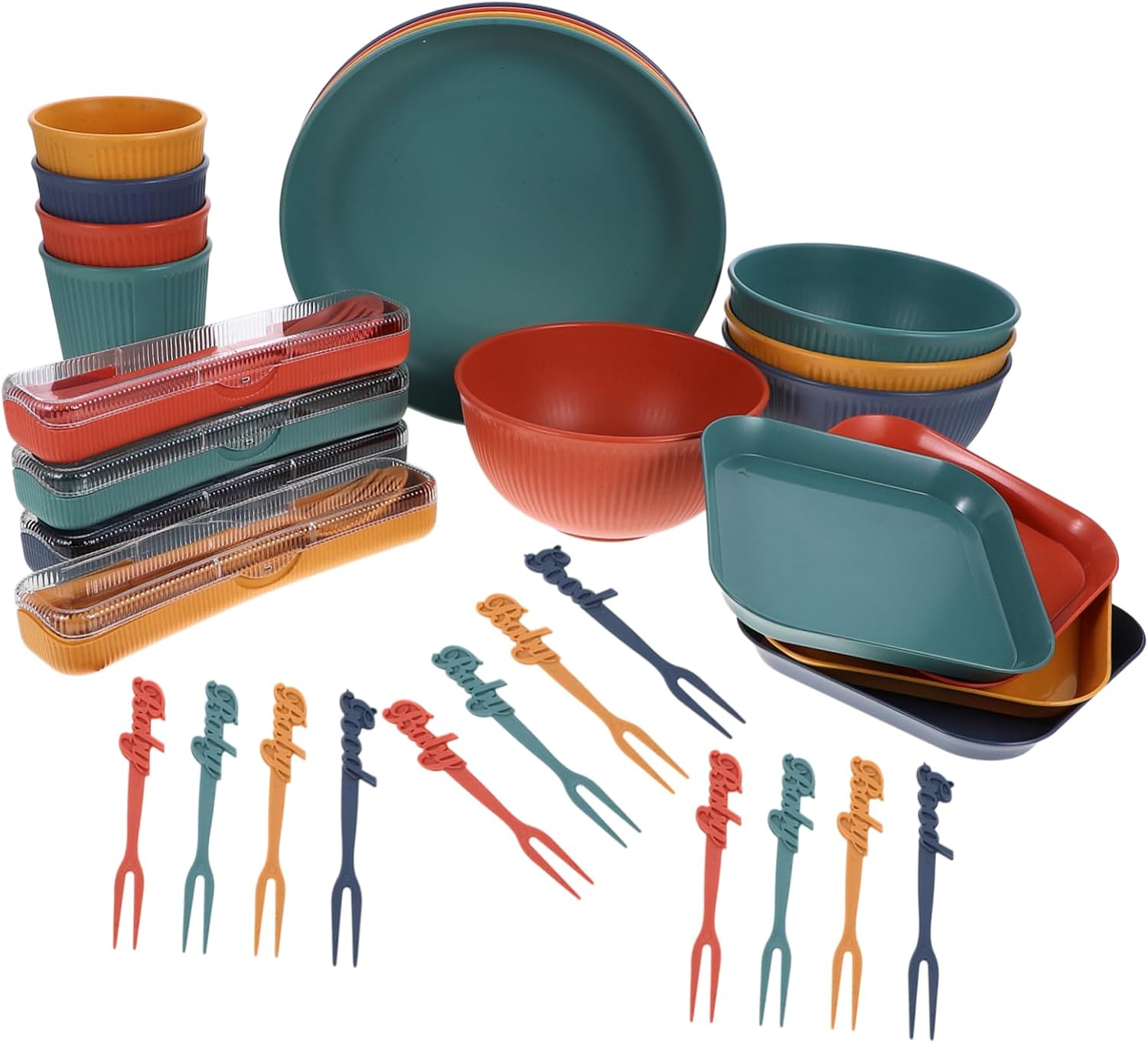 1Set Wheat Straw Cutlery of Lightweight Outdoor Tableware for Picnics Featuring Soup Bowl Plate Cup Fork Spoon Chopsticks Stylish Dinnerware for Camping