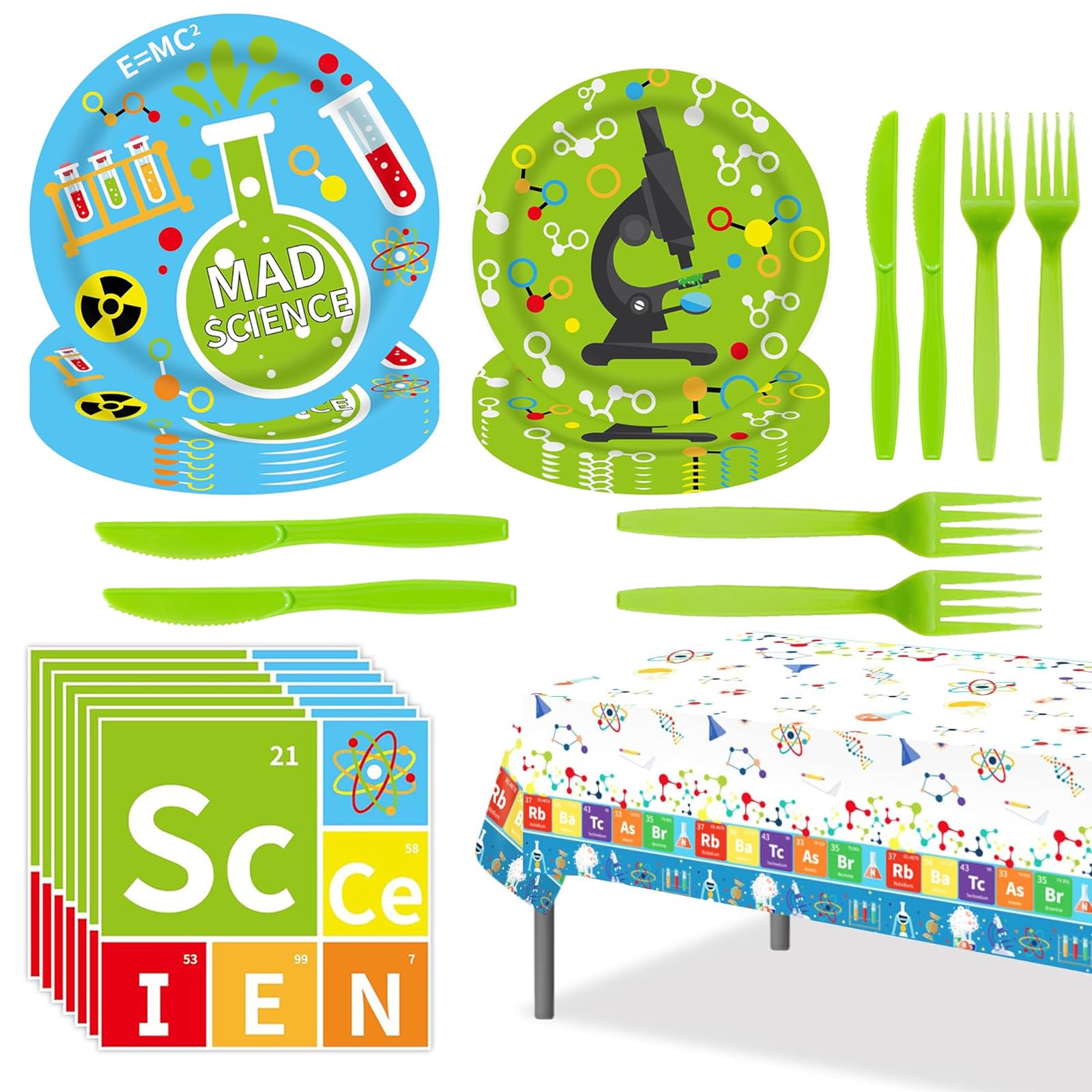 Science Birthday Party Supplies Physical Chemical Experiments Themed Party Decorations Include Tablecloth, Paper Plates, Napkins and Tableware Set for