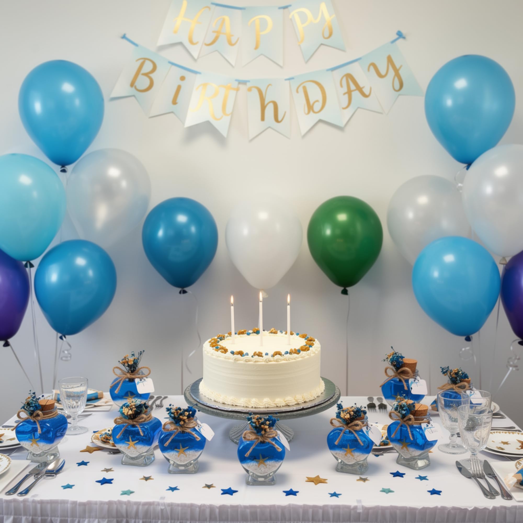 bomboniere matrimonio, bottigliette vetro Candele in un barattolo di profumate battesimo,vasetti vetro anni ragazzo, comunione, cresima,piccolo regalo (gel blu sabbia bianca, set da 50)