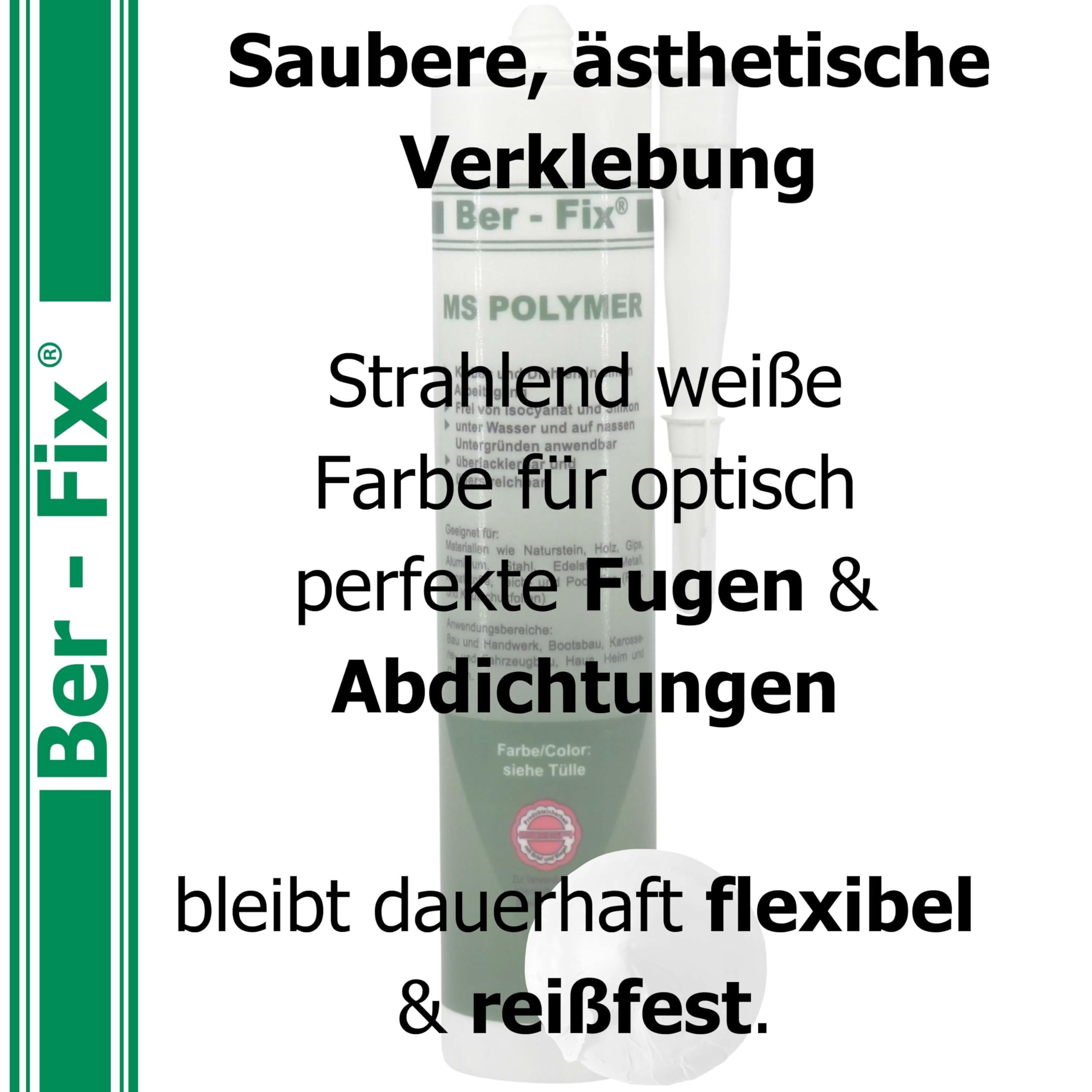 Ber-Fix MS Polymer Weiß Sanitär Fuge 12er Pack | MS Polymerkleber Weiß Sanitär Fuge 12er Pack: elastischer Kleb- und Dichtstoff