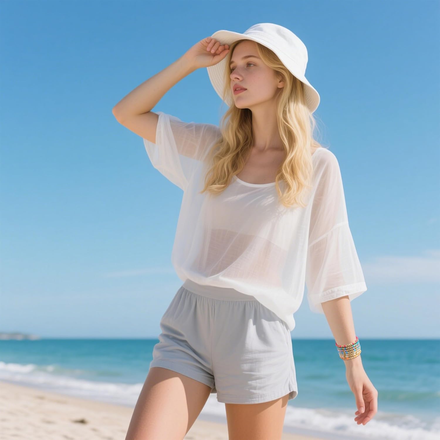 XIANNVXI 7pc Heishi Clay Bead Bracelets for Women Gold Plated Beaded Bohemian Stackable 6.8In Stretch Bracelets Elastic Layering Friendship Jewelry Boho Gift Set - Image 5