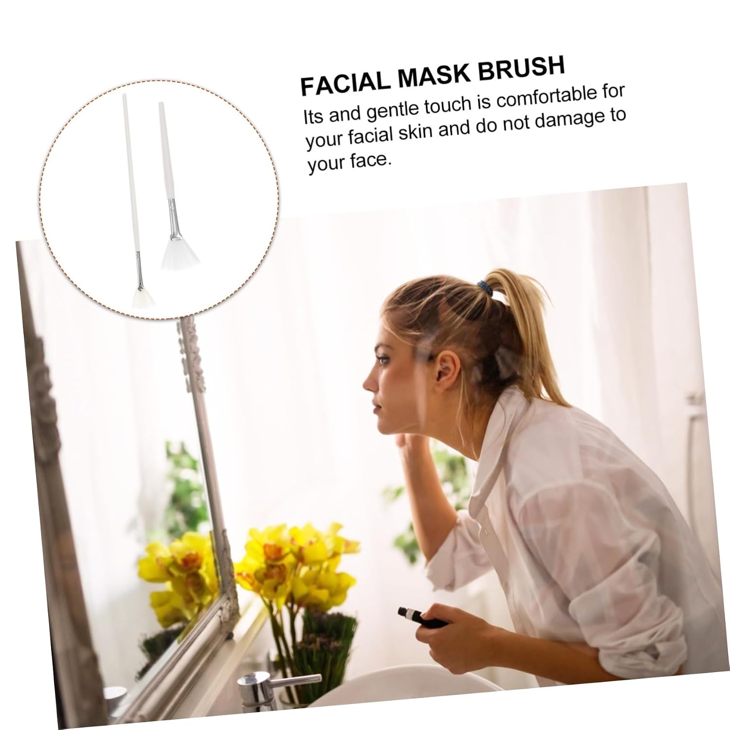 FRCOLOR 2pcs Facial Mask Brush Fan Shaped Beauty Tool Comfortable to Hold Handle for Skin Care