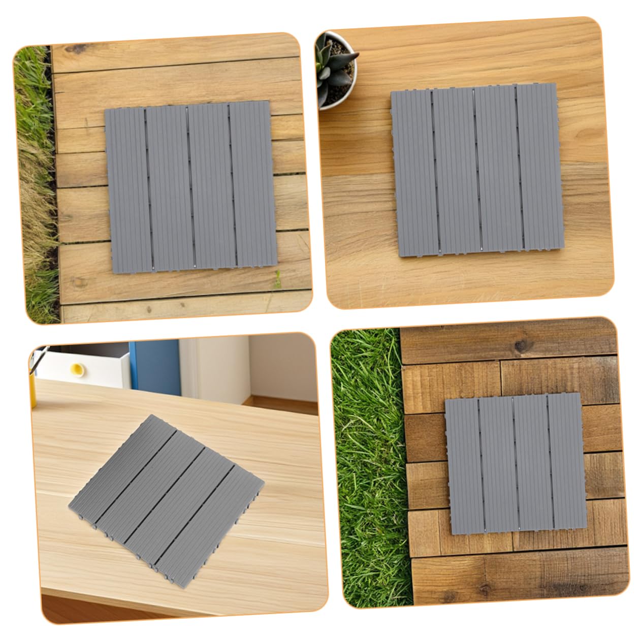 Gadpiparty 4pcs Imitation Wood Deck Tiles Interlocking Outdoor Patio Balcony Floor Tiles DIY Easy Install Realistic Plastic Construction