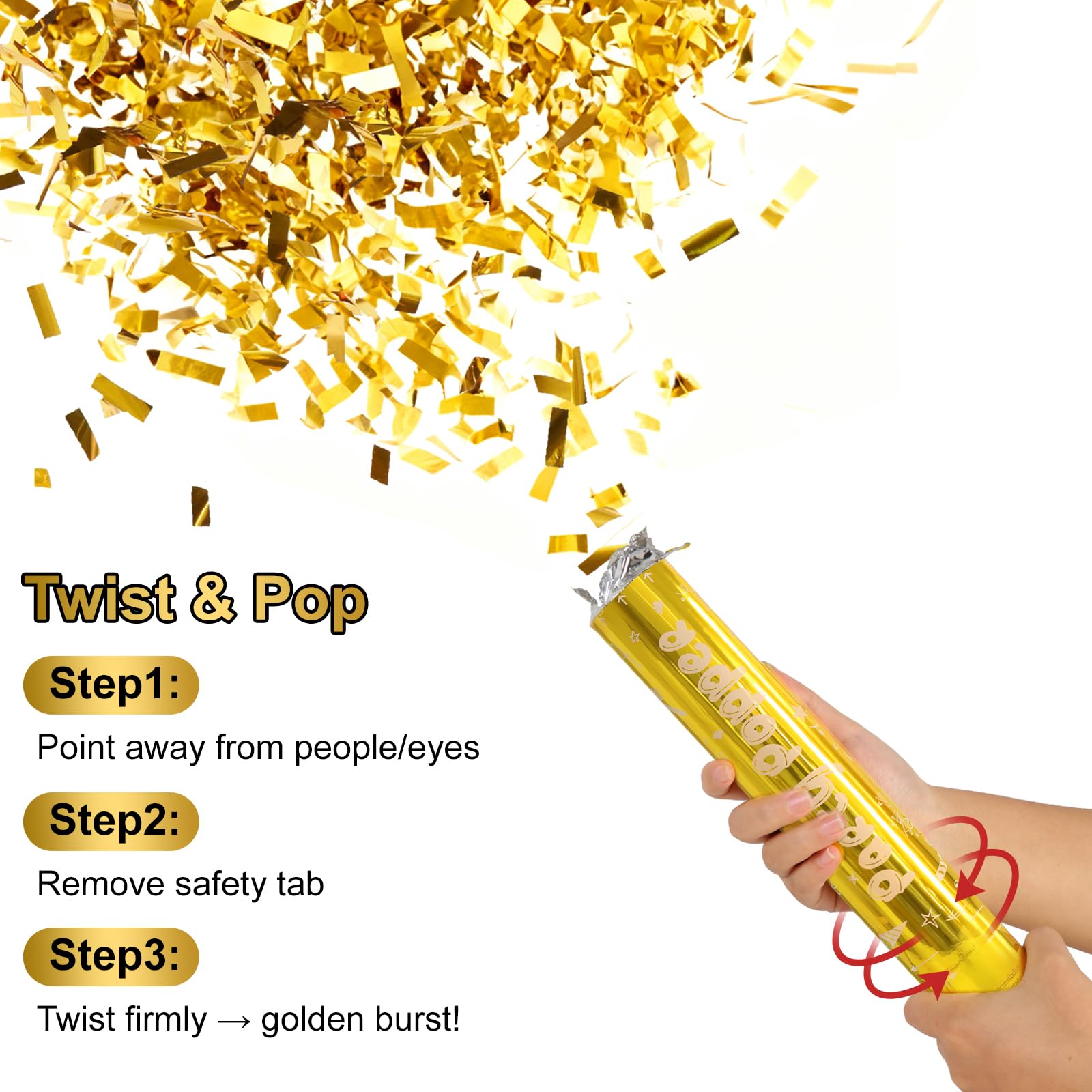 Goldfarbenes Konfettikanonen-Set, 30,5 cm, 5 Stück, Party-Popper für Hochzeiten, Jubiläen, Abschlussfeiern und fröhliche Zusammenkünfte.