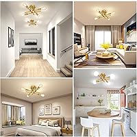 Vista 6 de Lámpara de techo semiempotrada dorada, lámpara de araña industrial moderna Sputnik de 4 luces, lámpara de techo empotrada para cocina, dormitorio
