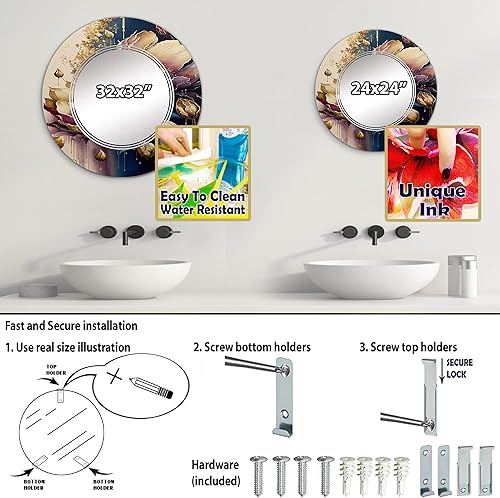 Miniatura 9 de Night Shade Tulip Design III- Vanity Mirror, Bathroom Mirrors, Wall Mirrors for Living Room, Bedroom - Round Mirror - Large 24'x24', 32'x32'