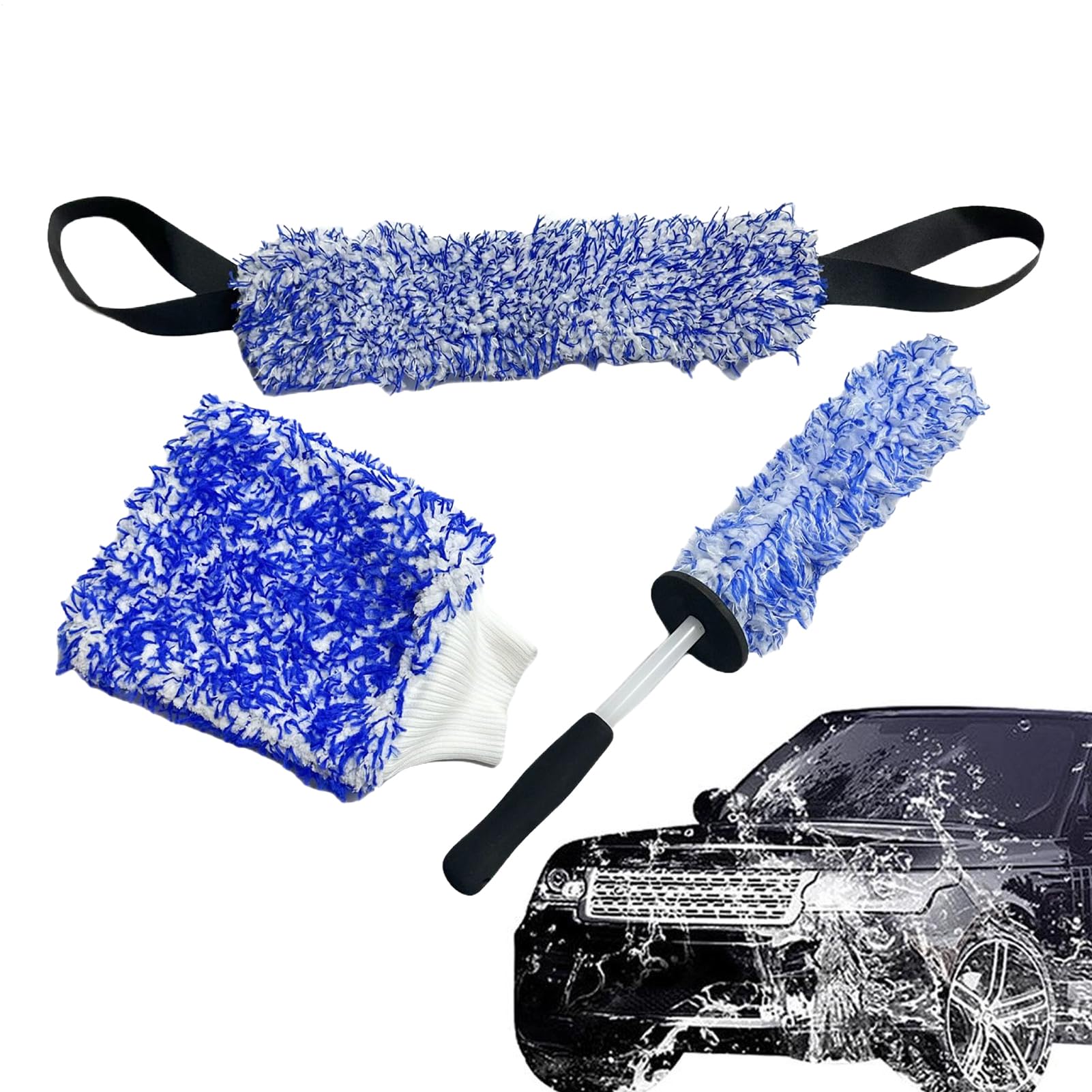 Spazzola per pneumatici 3 Pezzi guanti lavaggio microfibra portatili | Spazzola Per La Pulizia e Ruote 'Auto Kit di Detailing Lavaggio Auto per Cerchi, Raggi, Parafanghi, Motori