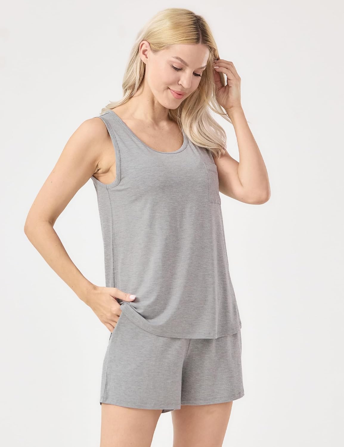 GYS Women's Bamboo Viscose Pajamas Set - Sleeveless Tank Top and Sleep Shorts Summer Pjs Lightweight Cooling Sleepwear - Image 4