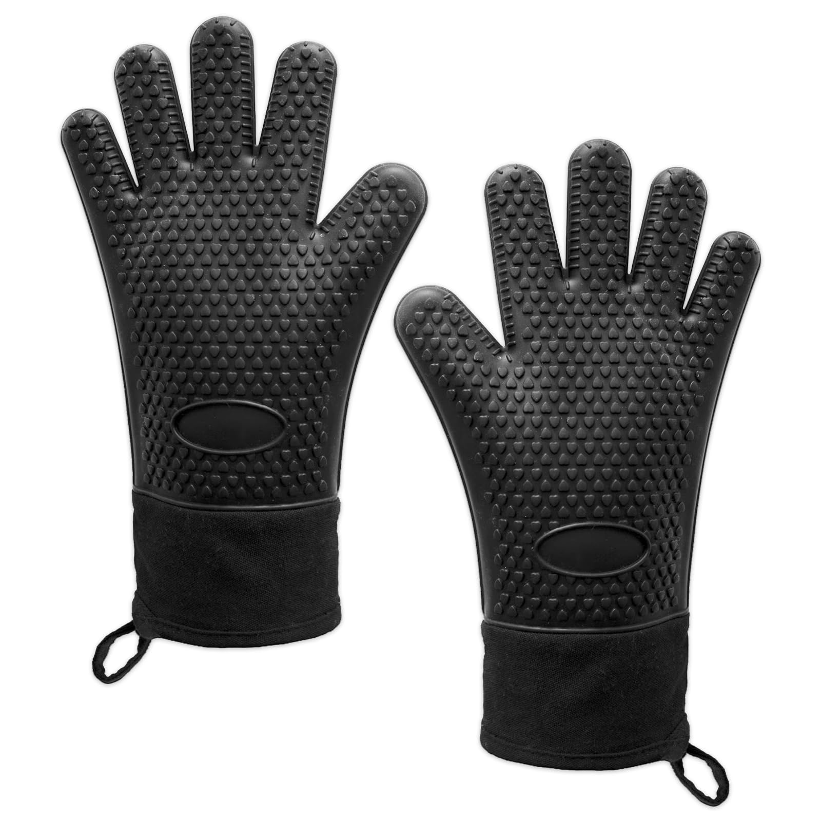 Spares2go Black Bbq Grilling Gloves Heat Resistant Non Slip Silicone Forearm Protection Barbecue Grill Oven Mitts (Large, )