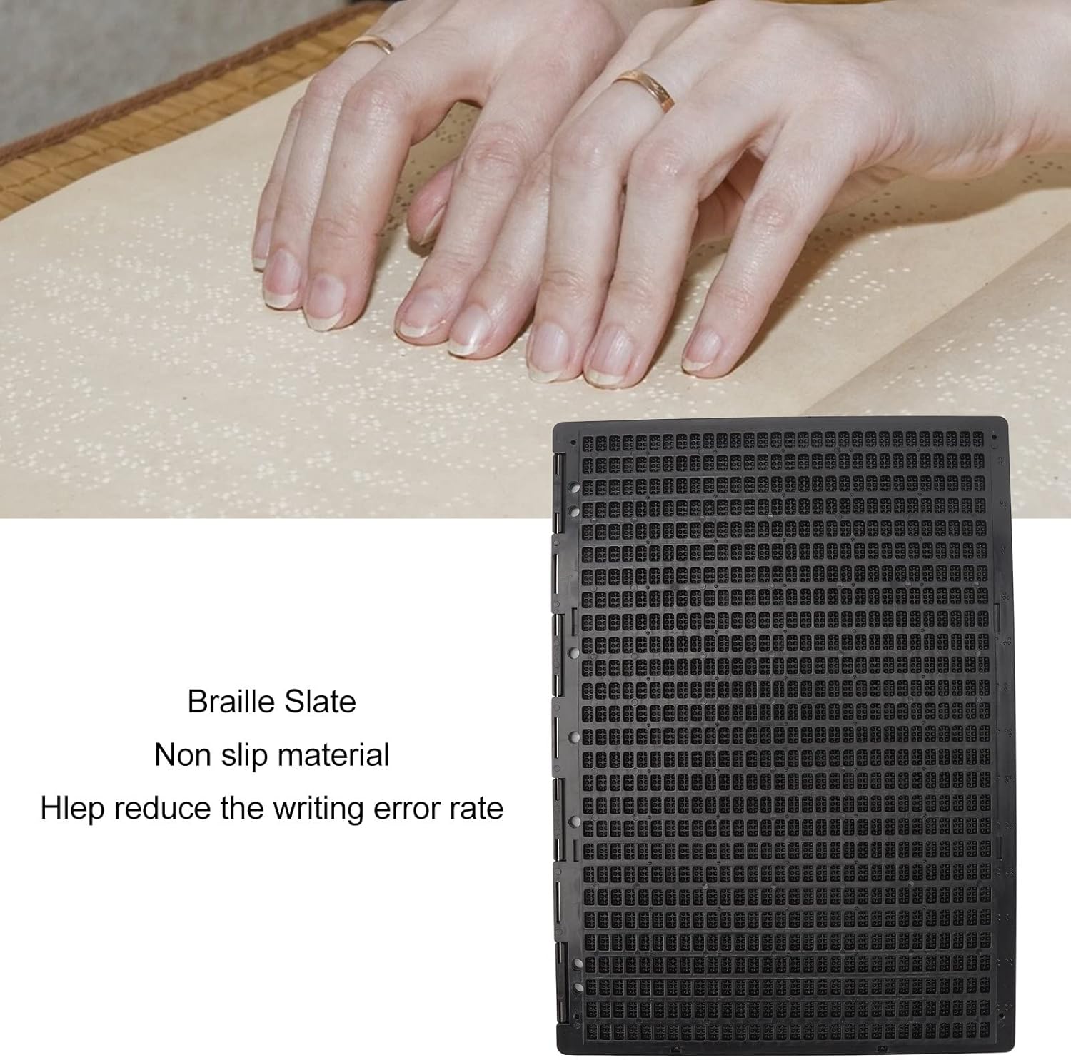 Braille Slate 27 Rows 30 Cells | Black Plastic Writing Tool for Blind | Signature/Form Filling Aid | with Stylus & Secure Grip Design