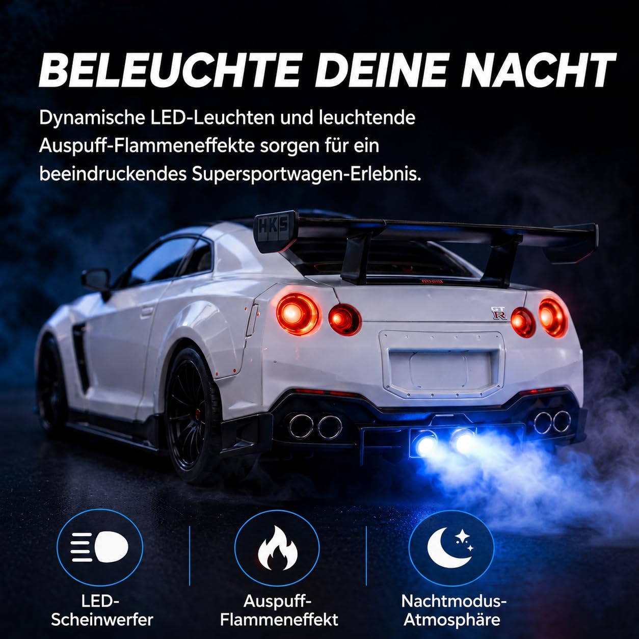 Hypercar Auto Wecker mit Motor Sound – Car Alarm Clock mit LED-Lichtern & Auspuff-Nebeleffekt, Realistischer Wecker Auto mit Motorgeräusch, Digitaler Autowecker für Schlafzimmer, Büro & Gaming (S-1)