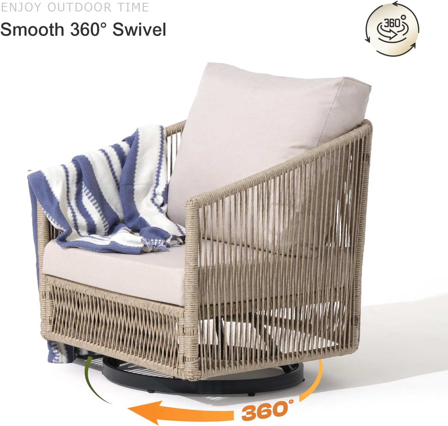 SUNSITT 3-Piece Patio Furniture Set, Outdoor Swivel Rocker Chairs with Wood Top Coffee Table, Modern Open Weave Wicker Patio Set for Balcony, Porch, Backyard, Deck, Natural Color