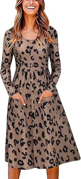 OUGES Women's Summer Short/Long Sleeve Casual Midi Dress V Neck Button Down Skater Dress with Pockets : Amazon.ca: Clothing, Shoes & Accessories
