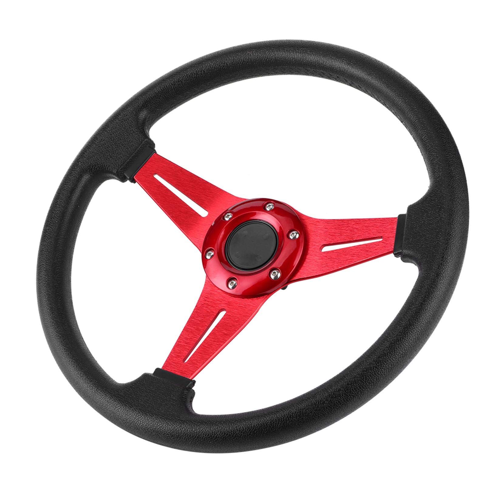 Volante, 350 mm 14 pulgadas Coche de carreras Derrapaje Deportivo Reequipamiento Volante Aleación de aluminio Reemplazo de PU Accesorio universal modificado(rojo)