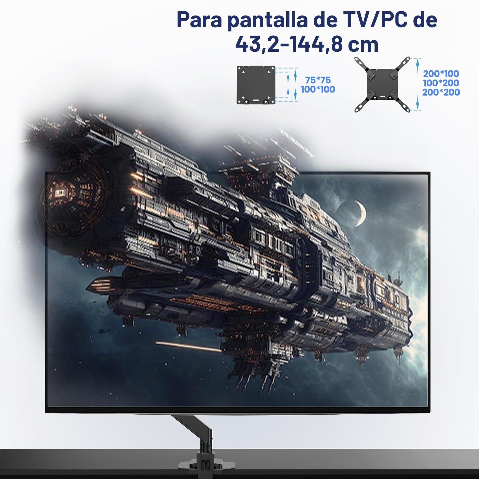 PUTORSEN Brazo para Monitor y TV de 17-57 Pulgadas, Soporte de Escritorio con Resorte de Gas, hasta 27 kg, Placa de Refuerzo, VESA máx. 200 x 200