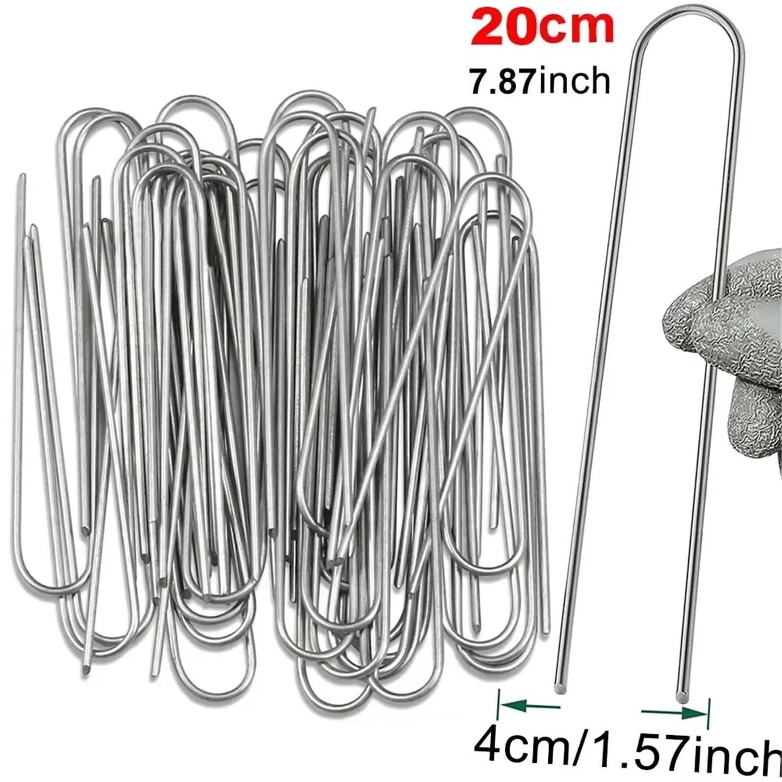 Grapas De Jardin Grapas for jardín en Forma de U, estacas Tubos for Vallas Alta Resistencia, alfileres césped, Punta Paisaje galvanizada for Sujetar, Barrera, Clavo Tierra(Sliver 4cmx20cm,300PCS)