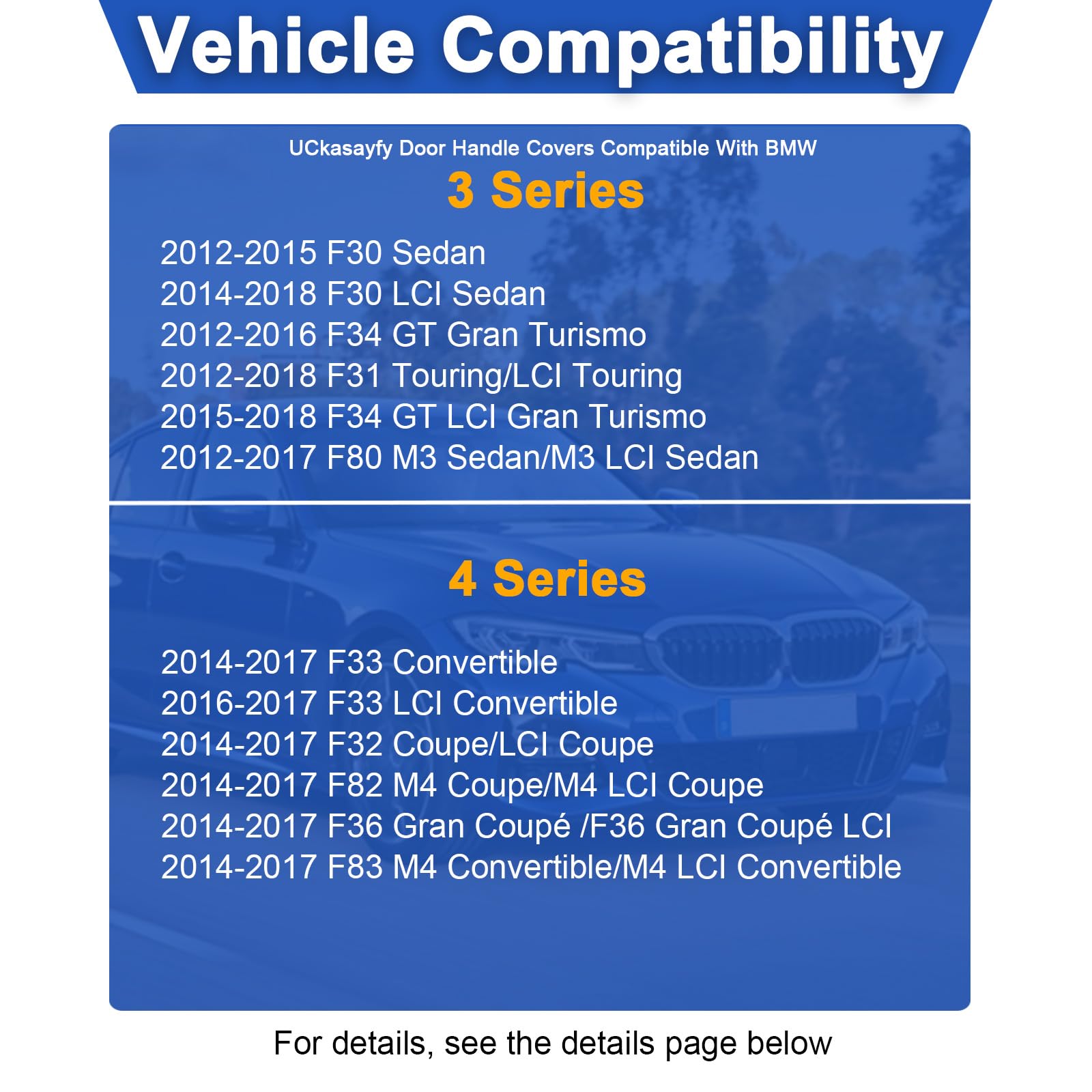 Copertura protettiva per maniglia interna compatibile con BMW Serie 3 (F30/F31/F34/F80) 2012-2018, serie 4 (F32/F33/F36/F82/F83) 2014-2017 lato conducente e lato passeggero anteriore (nero)