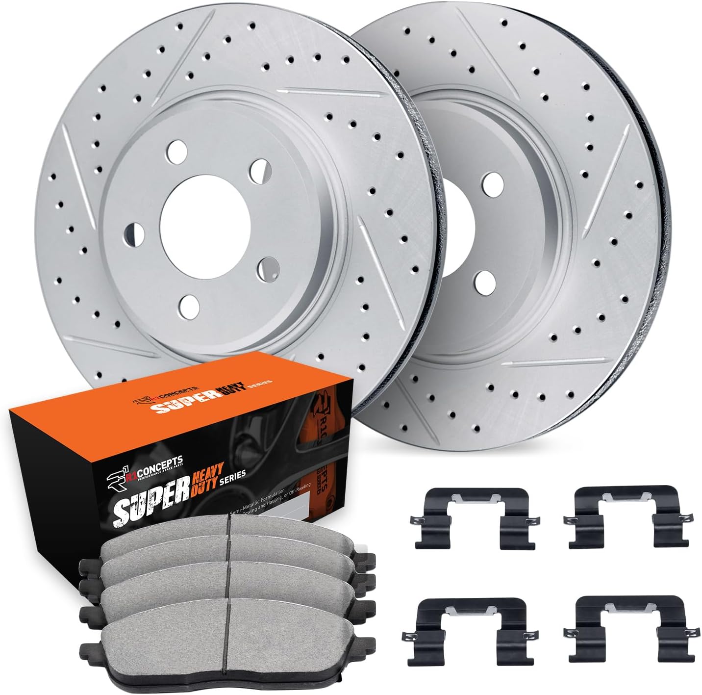 R1 Concepts Rear Brake Kit For 2008-2021 Lexus LX570, Toyota Land Cruiser, 2008-2022 Toyota Sequoia| Drilled Slotted Brake Rotors| Super Heavy Duty Brake Pads and Rotors Kit| Hardware included
