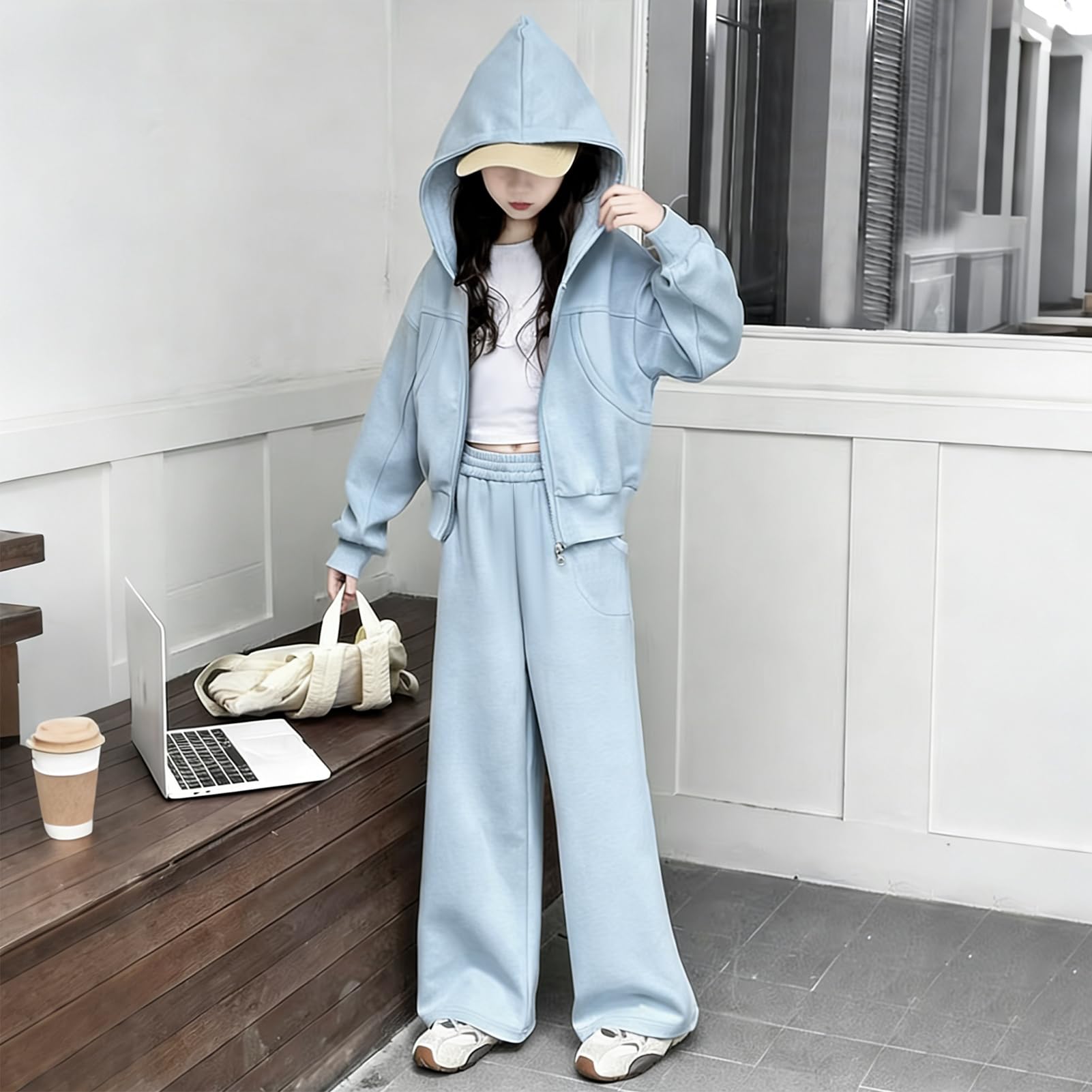 Conjunto Deportivo Niña Chándal 2 Piezas Chaqueta con Cremallera y Capucha + Pantalón Jogging para Primavera Otoño
