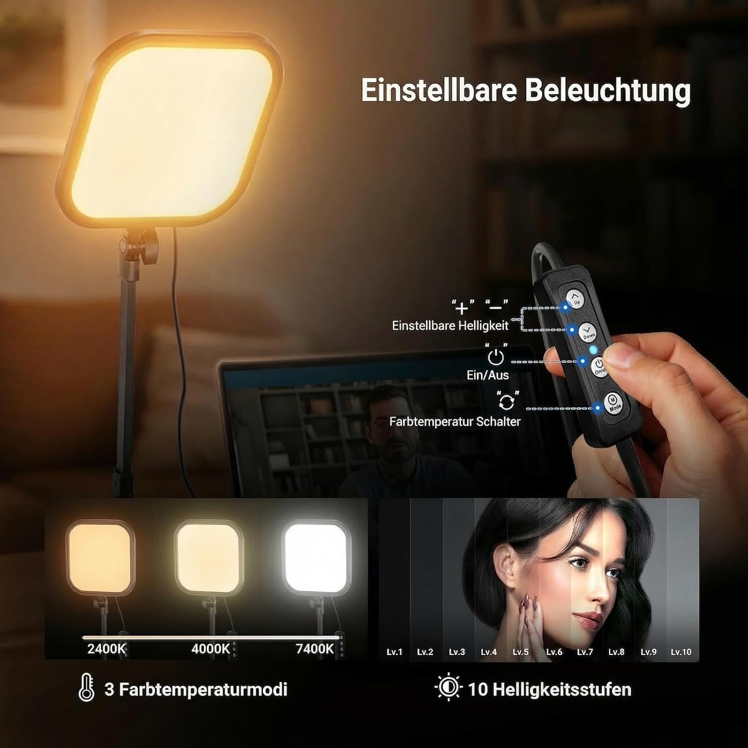 NEEWER Basics 10,8" Videokonferenz Licht mit Tischklemme, 15W, zweifarbig, randbeleuchtet, dimmbar, CRI95+ für Videoaufnahmen, Computer, Laptop, Zoom Anrufe, L220