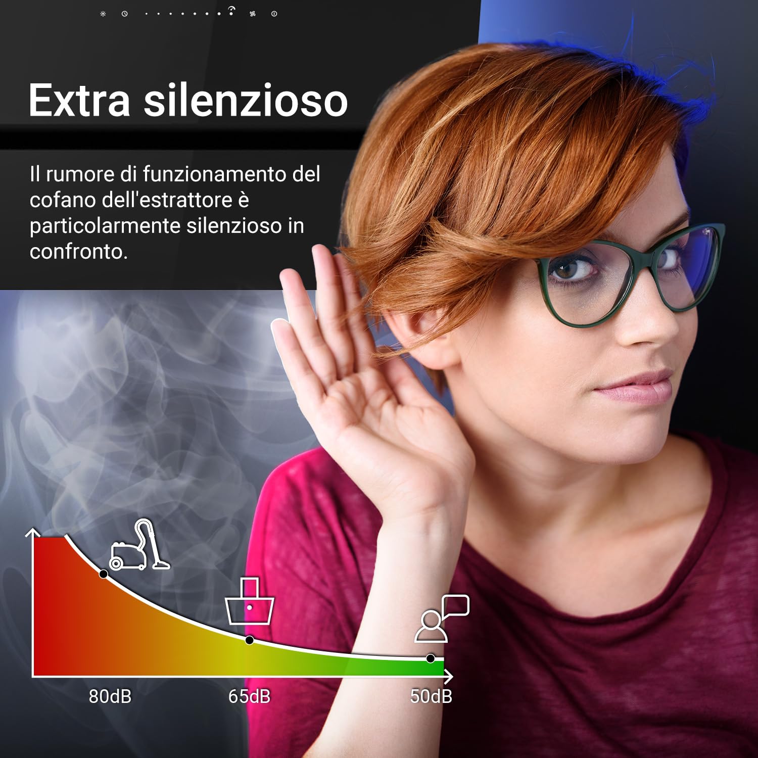KKT KOLBE Cappa aspirante 90 cm acciaio inossidabile vetro nero WiFi LED RGBW ECCO9005SM