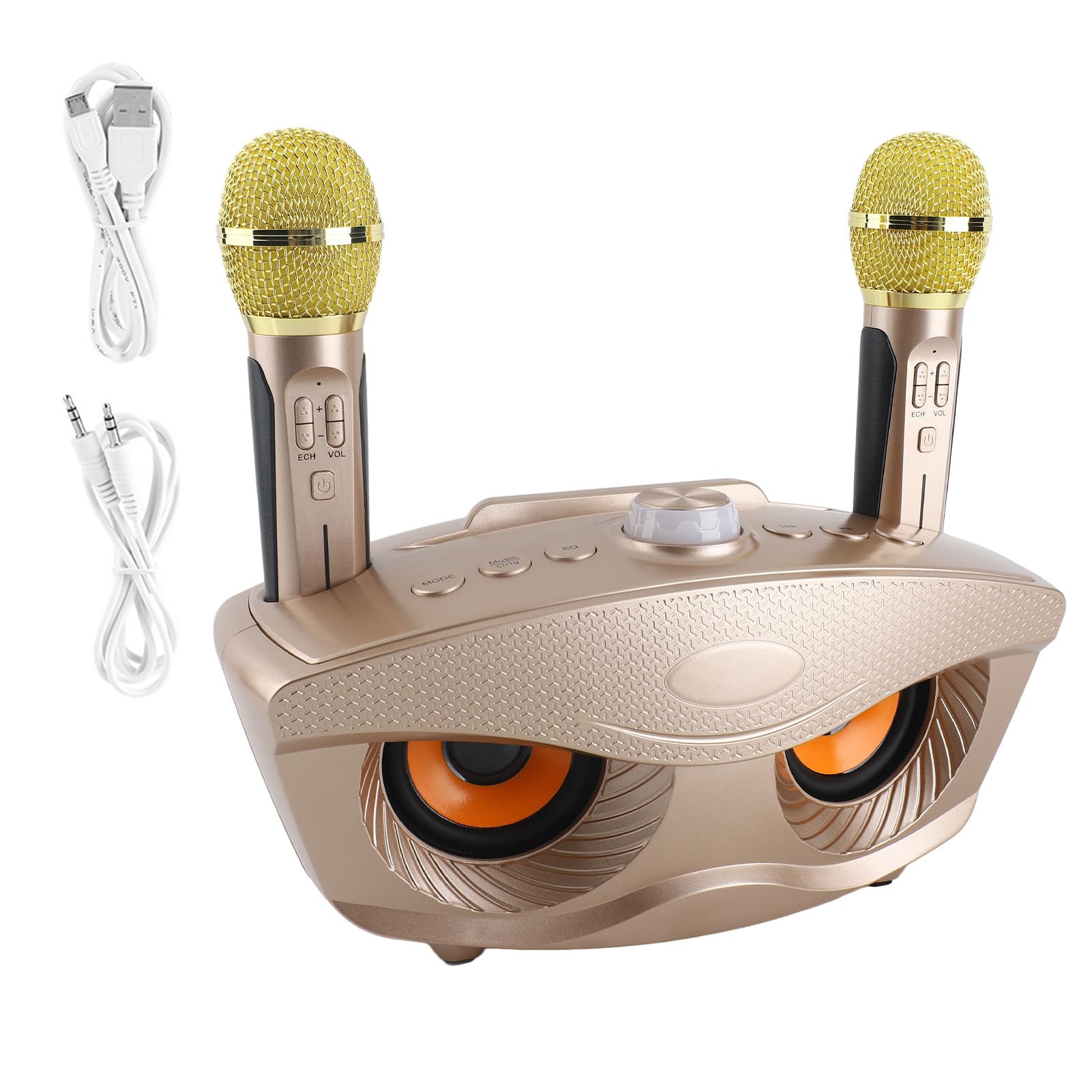 Altoparlante Bluetooth con due microfoni per karaoke a casa, karaoke, altoparlante portatile wireless Bluetooth con ingresso AUX e supporto USB, ideale per riunioni familiari e amici (oro)