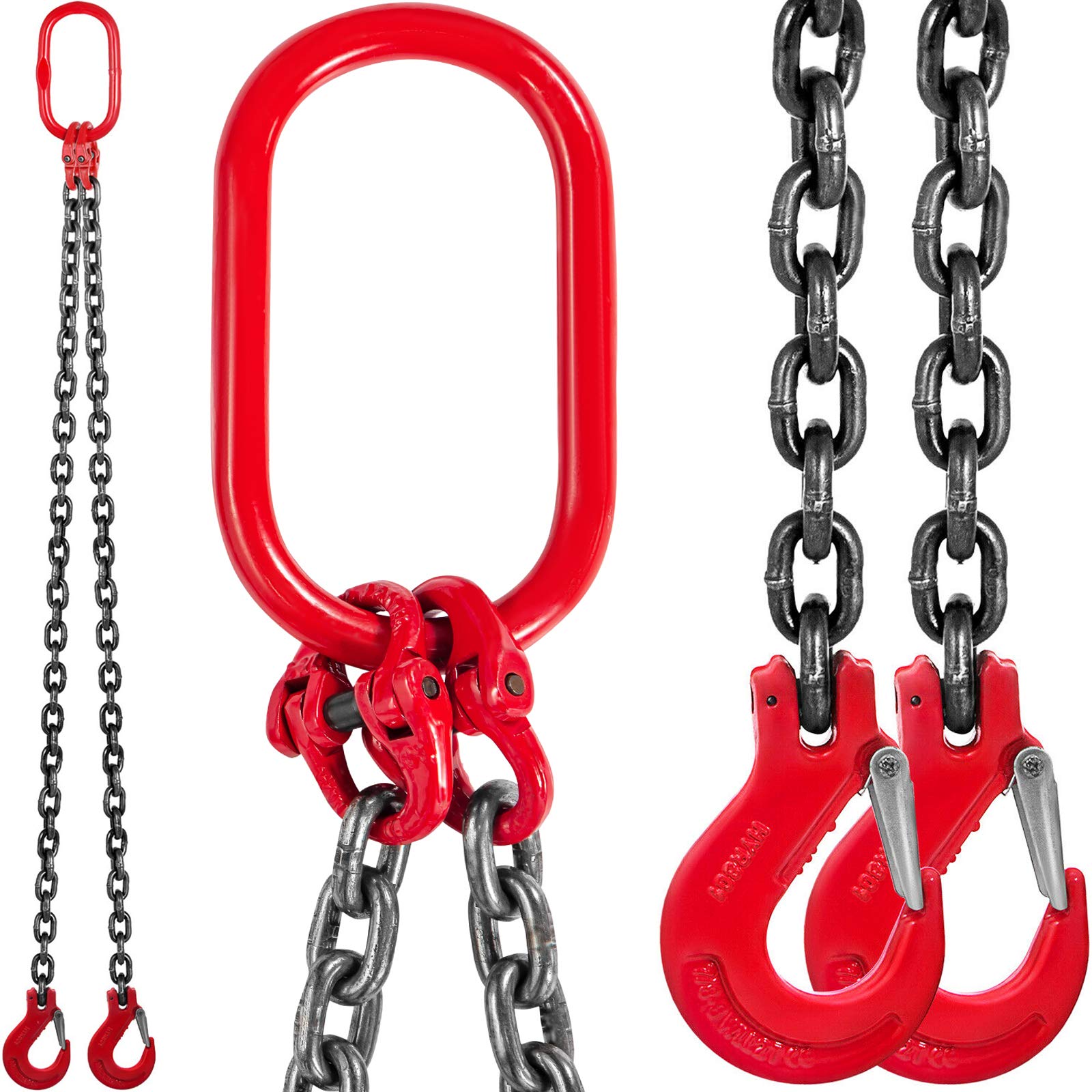VEVOR Eslinga de cadena de 10 mm 1,5 m patas dobles G80 4 T ganchos de acero para elevación