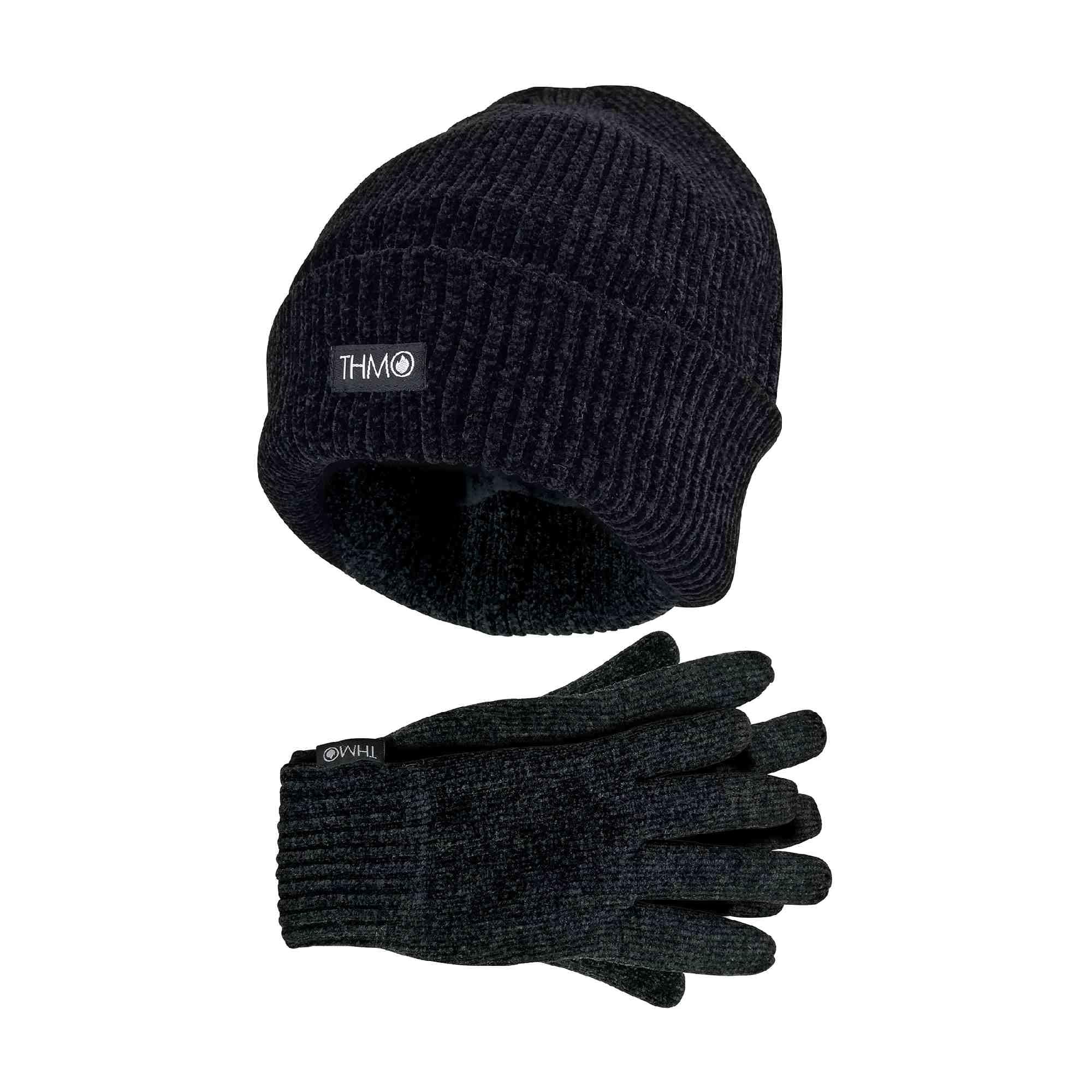THMO Ladies Thinsulate Soft Chenille Ribbed Beanie Hat & Gloves for Women