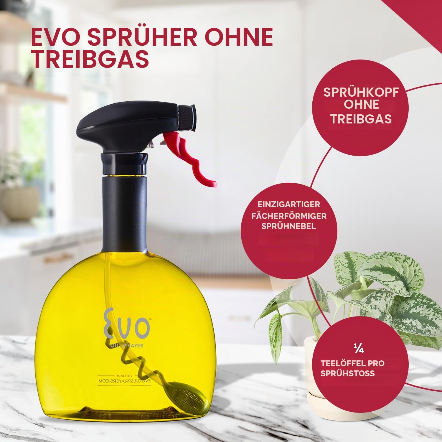 Evo Oil Sprayer Flasche ohne Aerosol für Olivenöl und Speiseöle, 530 ml Fassungsvermögen
