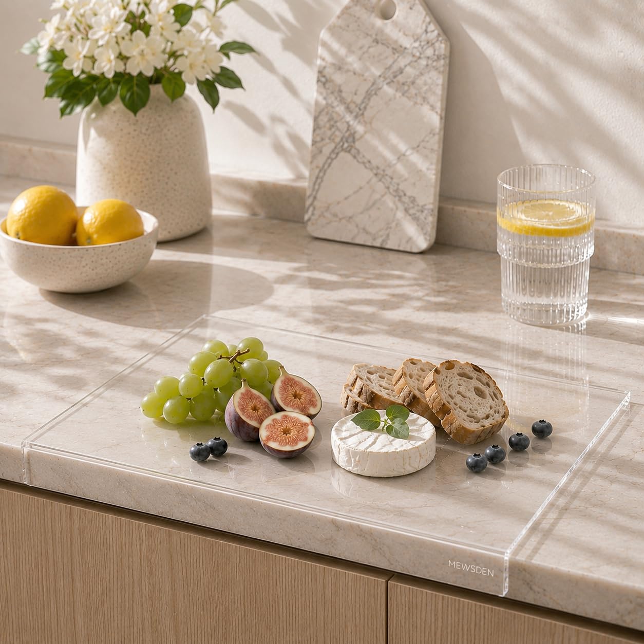 Acrylic Cutting Board with Counter Lip, Clear Cutting Boards for Countertop Protector, Non-Slip Cutting Board for Kitchen Counter, Aesthetic Kitchen Decor Gadgets House Warming Gifts(16.1"x12.5")