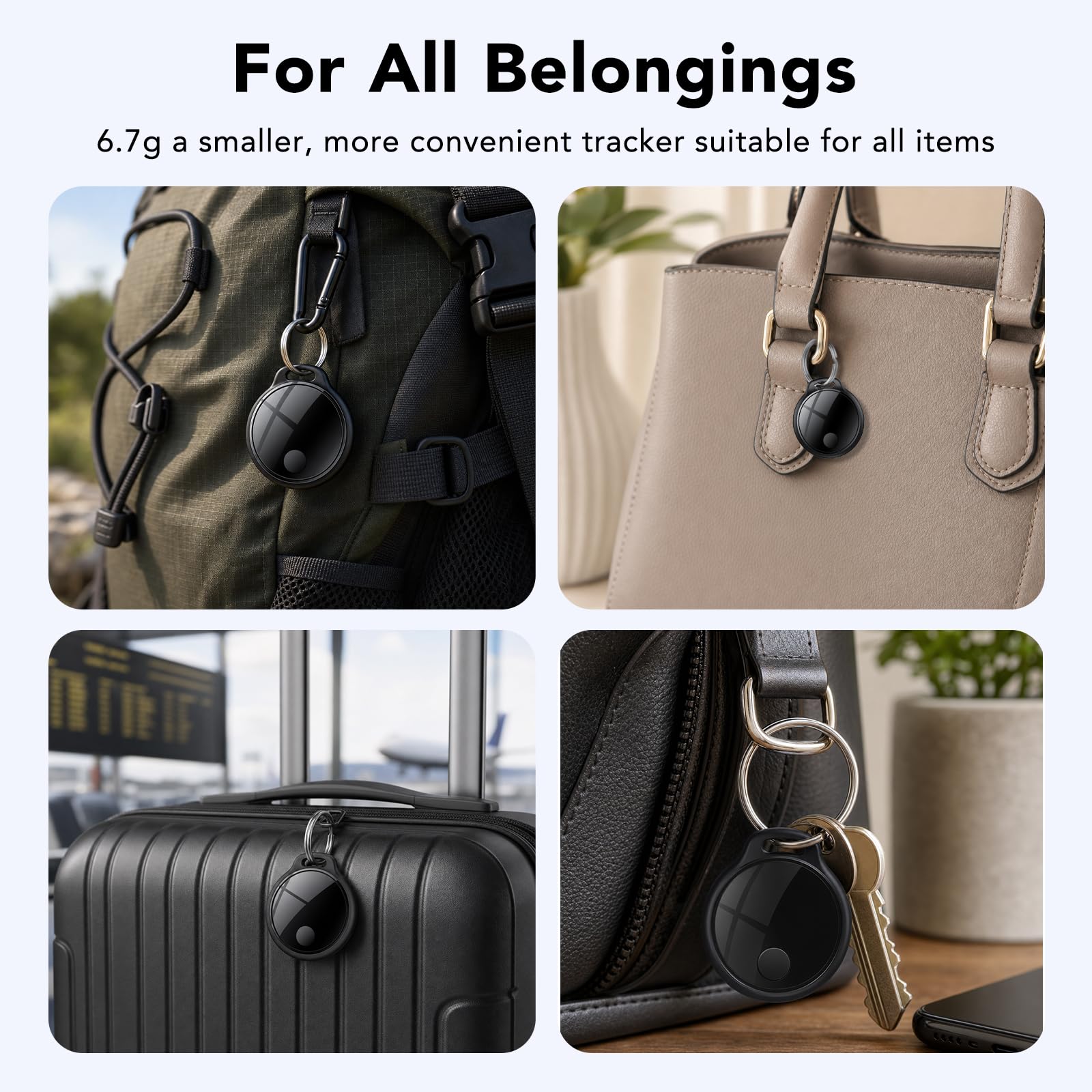 Smart Tag 4 Pezzi per Android e iOS, Bluetooth Tracker per Chiavi, Valigie, Portafoglio, Zaino e Borsa, Tracker Tag 120 dB, Rete di Ricerca Globale, Condivisione Familiare, IP67, Senza Abbonamento
