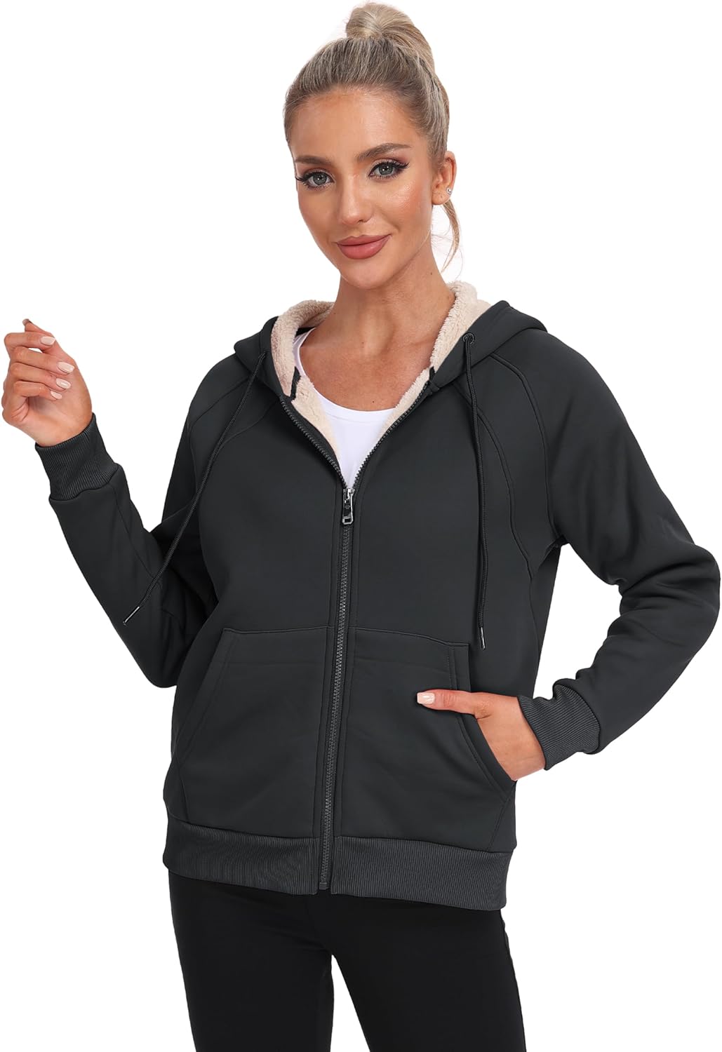 MoFiz Womens Zip up Hoodie Fleece Lined Warm Jackets Winter Thick Hoodies with Pockets - Image 7