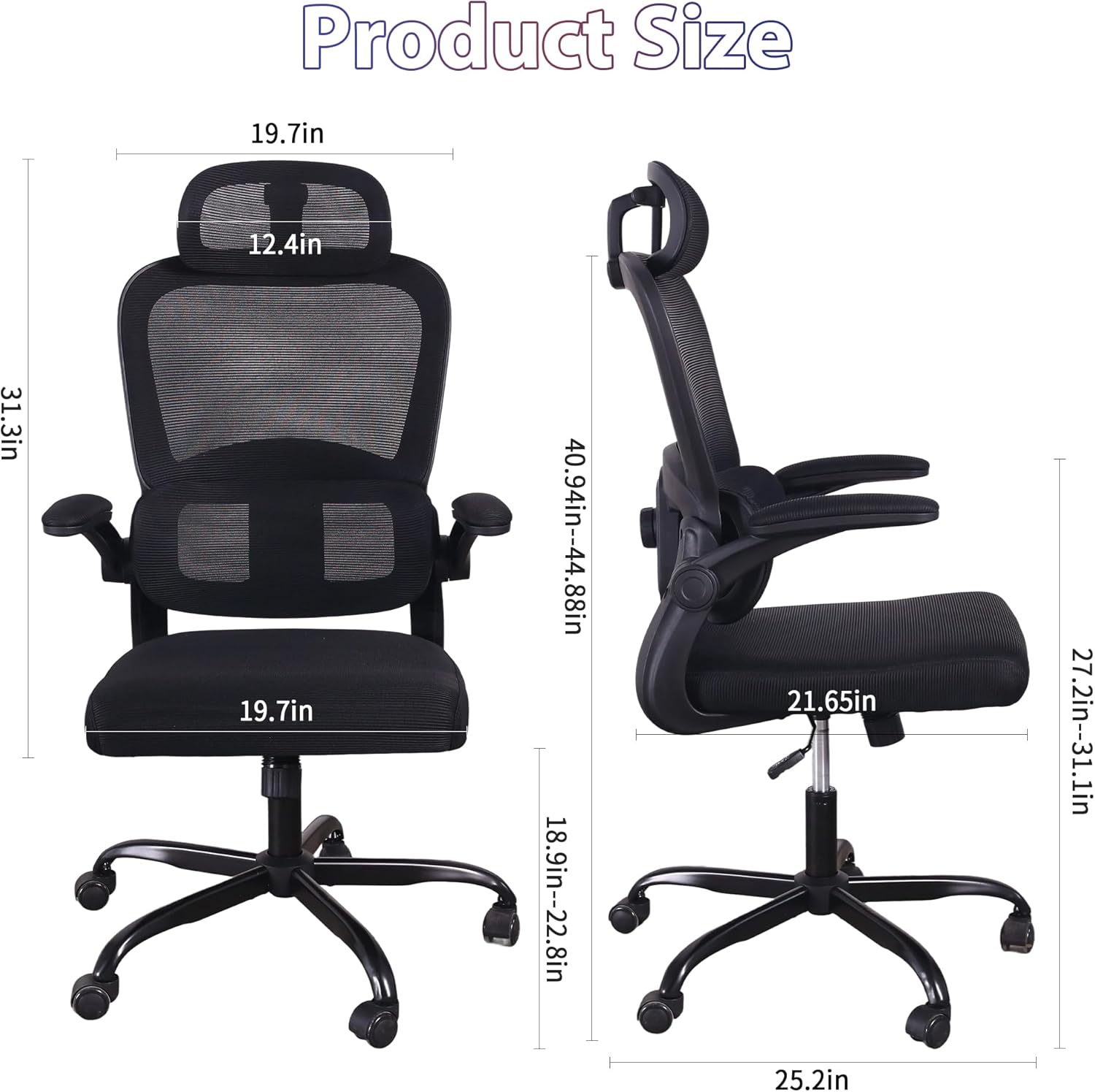 office chair ergonomic desk chair,office desk chair with high back mesh and adjustable lumbar support rolling work swivel task chairs with wheel 3d armrests and headrest