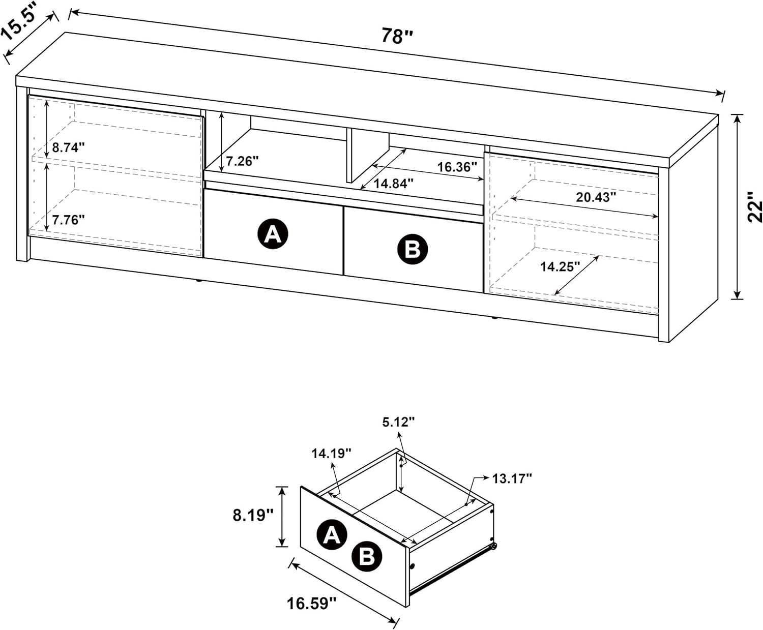 Coaster Home Furnishings Winfield 78-Inch 2-Door Tv Stand Media Console Black