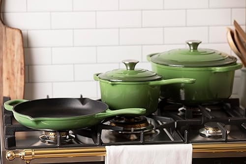 Miniatura 2 de Larder & Vine Juego de 4 piezas de hierro fundido esmaltado, apto para horno y adecuado para todas las estufas, incluye olla holandesa de 5.7