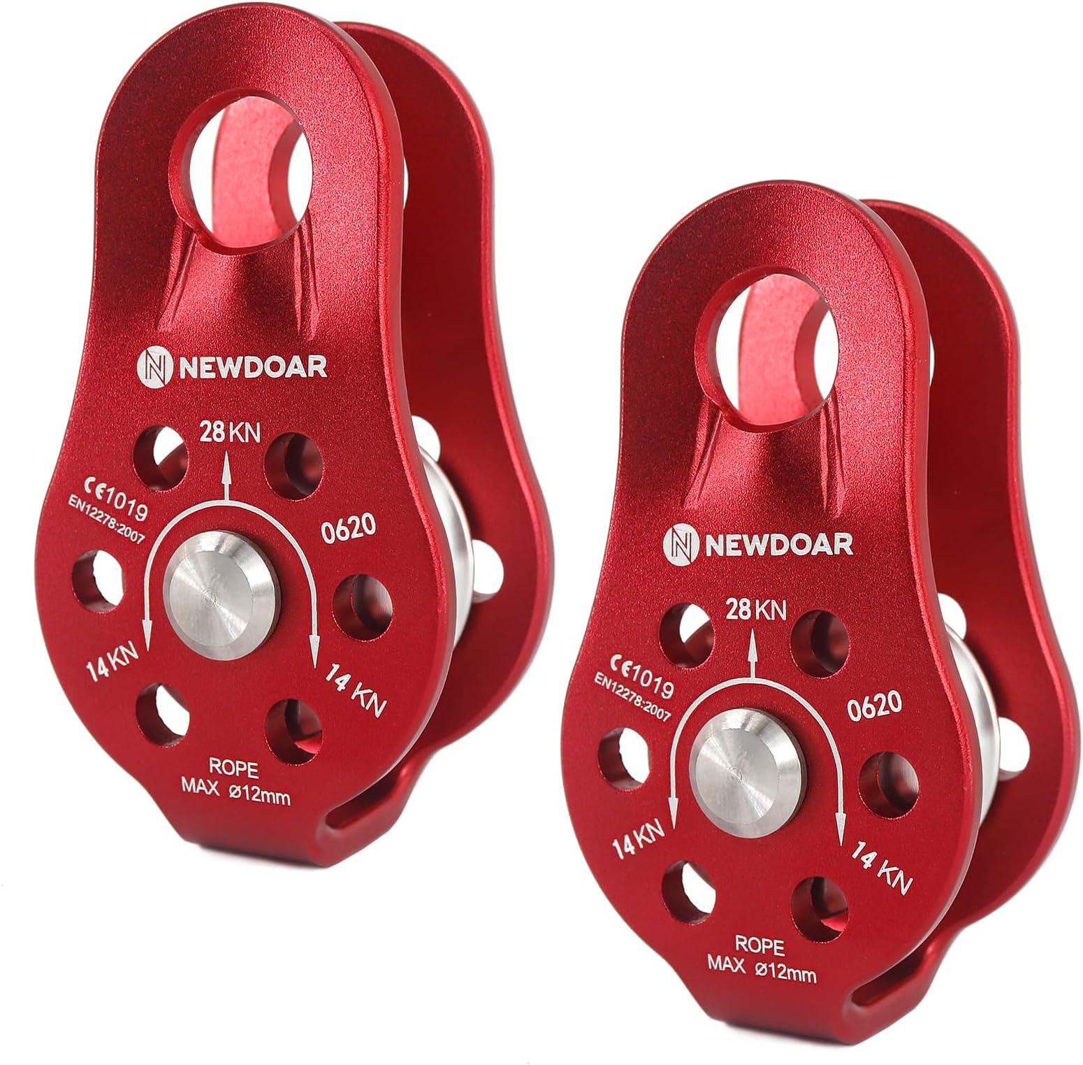 NewDoar NewDoar CE Certified 20kN Micro Pulley Fixed Side Trolley for Climbing, Rescue Lifting,Hitch Tending Pack of 2
