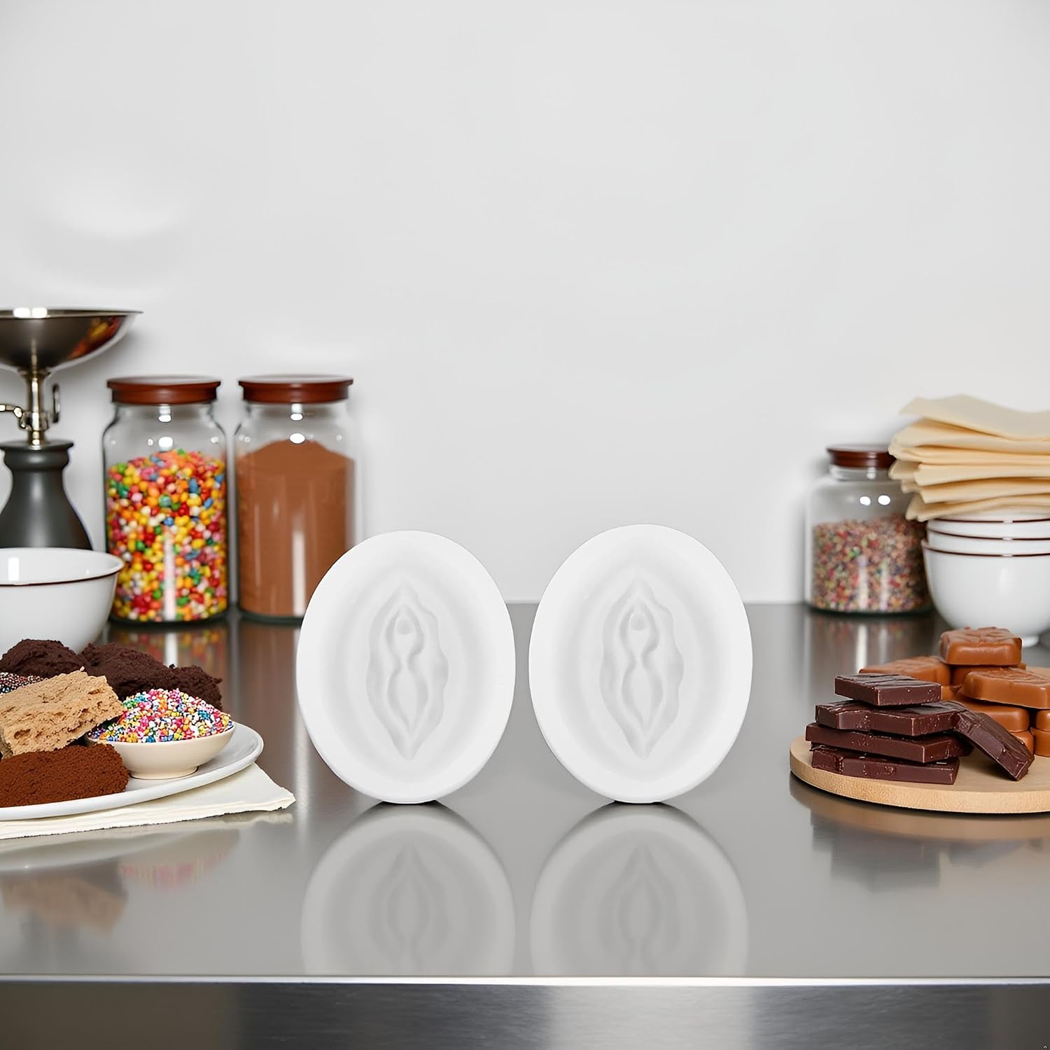 2Pcs Women Genital Shape Chocolate Mold Novelty Candy Making Molds Silicone DIY Mould Jelly Tray Fondant Cake Decoration Baking Tools One Size Candy Making Supplies Pastry Baking Molds (White)