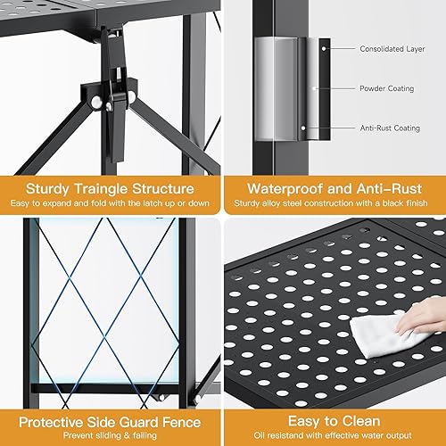 Miniatura 4 de HealSmart Estantería de almacenamiento de metal plegable de 4 niveles con ruedas que se mueven fácilmente, estantes organizadores, ideales para