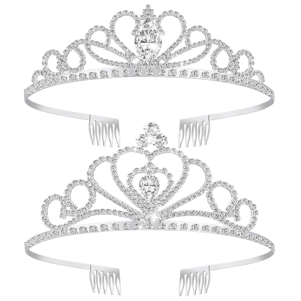 FRCOLORWedding Tiara 2 Pack, Frcolor Crystal Rhinestones Tiara Crown with Comb Bridal Birthday Tiara Headband