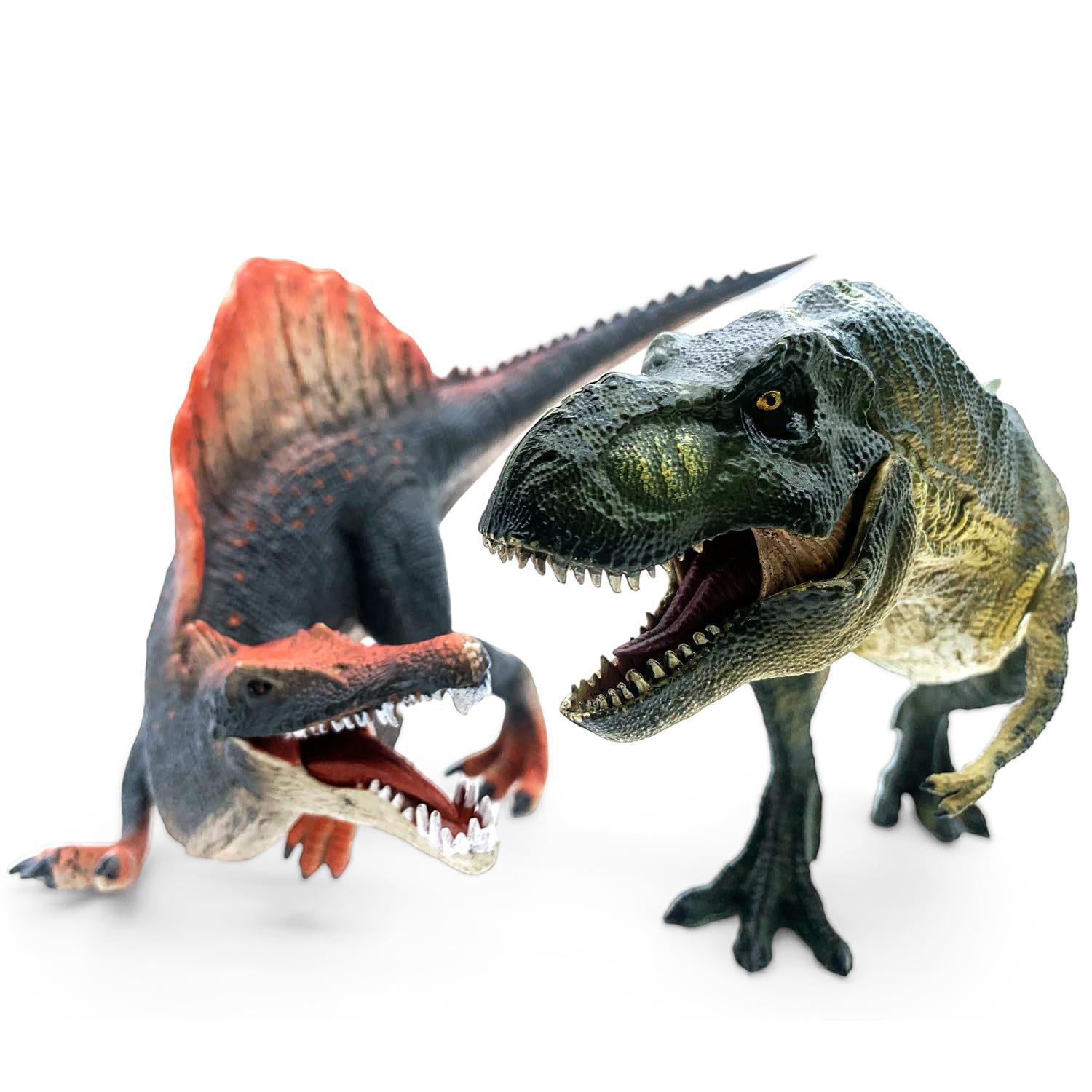 Realistic 15" Large Tyrannosaurus Rex & Spinosaurus Dinosaur Action Figures with Movable Jaws