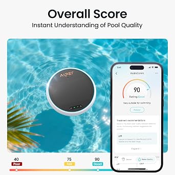AIPER HydroComm Smart Pool Monitor, 24/7 Automatic Water Testing for Pools, Hot Tubs & Spas, 5-in-1 Accurate App Control, Customized Optimization Tips, Soft White