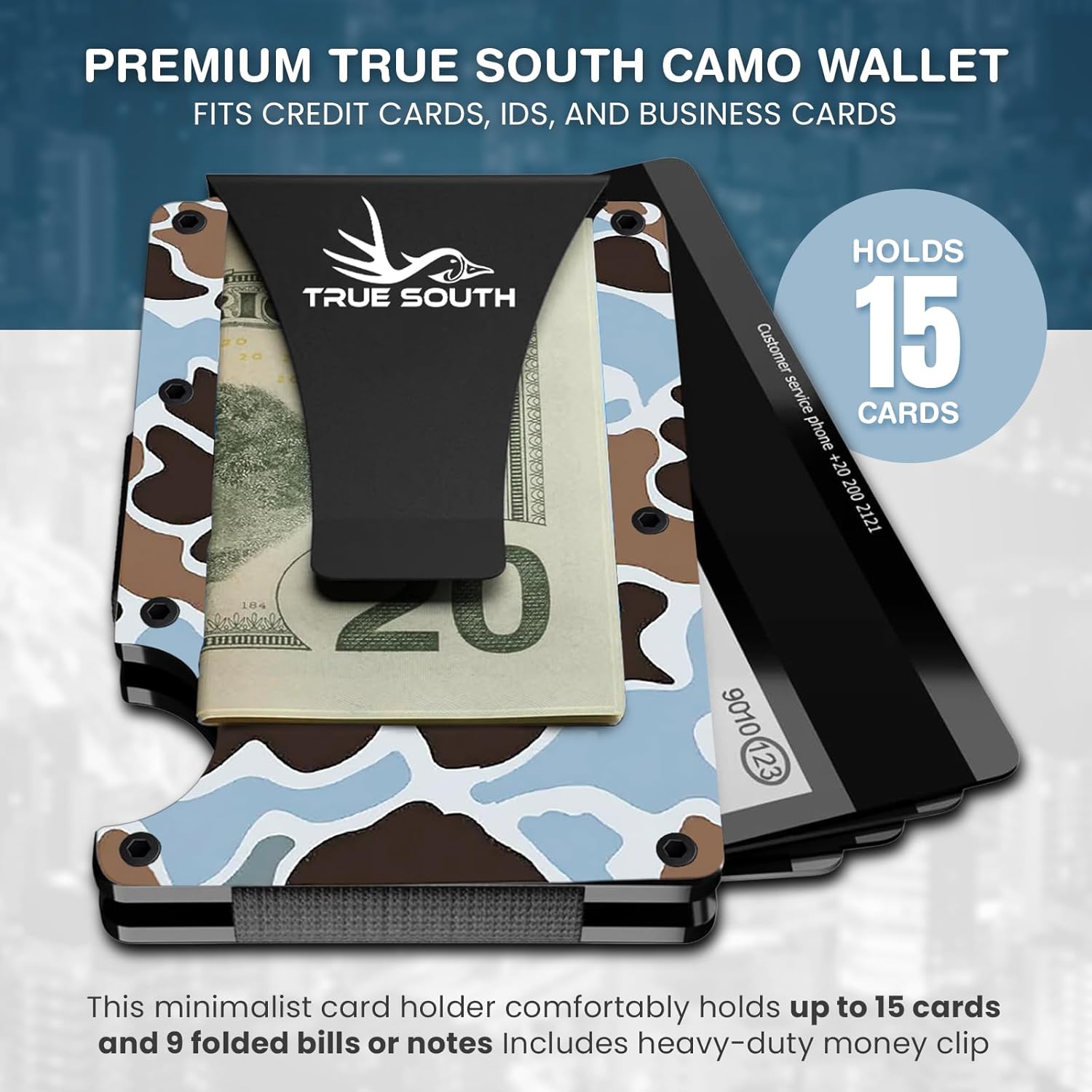 True South RFID Blocking Slim Metal Wallet with Money Clip | Minimalist Alumium Card Holder - Camouflage Front Pocket EDC Wallet for Men, Gift for Him - Image 2