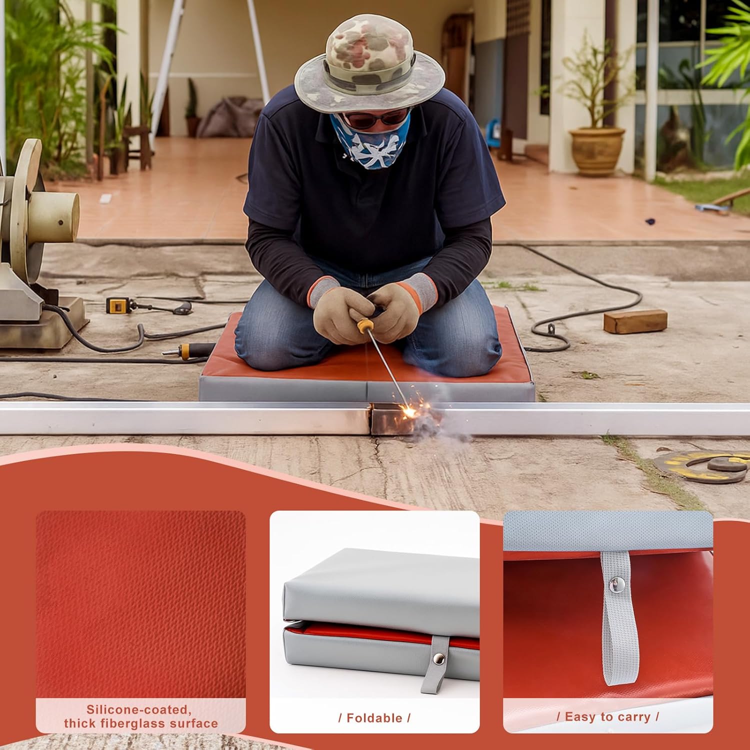 Leinuosen Welding Arm Knee Pad Mat Fire Welding Blanket Fireproof Foldable 16 x 19 Inch Heat Resistant Fabric High Temp Insulation Pad Flame Retardant Soldering Plumbing Protective