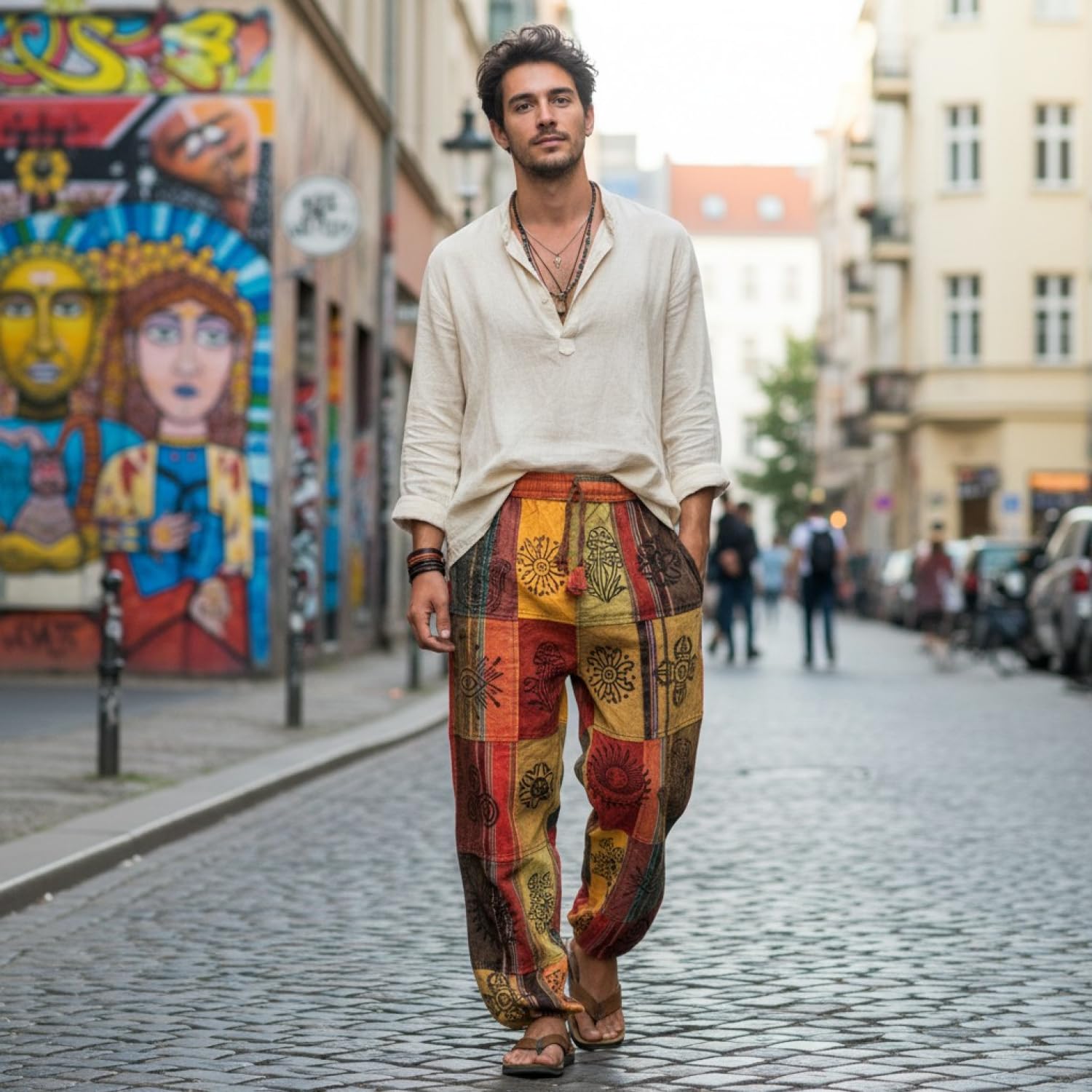 GURU SHOP Patchwork Stonewash Yogahose, Unisex Goa Baumwoll Hose, Herren