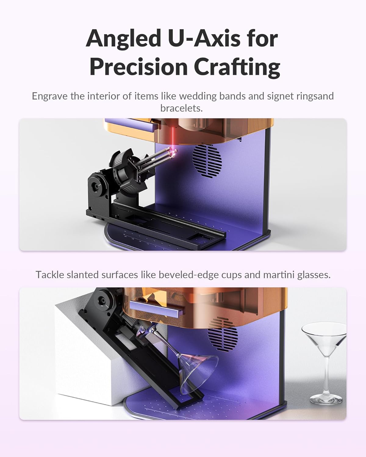 Rotary Pro Attachment for WeCreat Lumos Laser Engraver, Adjustable U-Axis Roller for Engraving Cylindrical Objects, Jewelry, Ring Interiors, Wine Glass, Baseball, Tumbler, Engraver Accessory