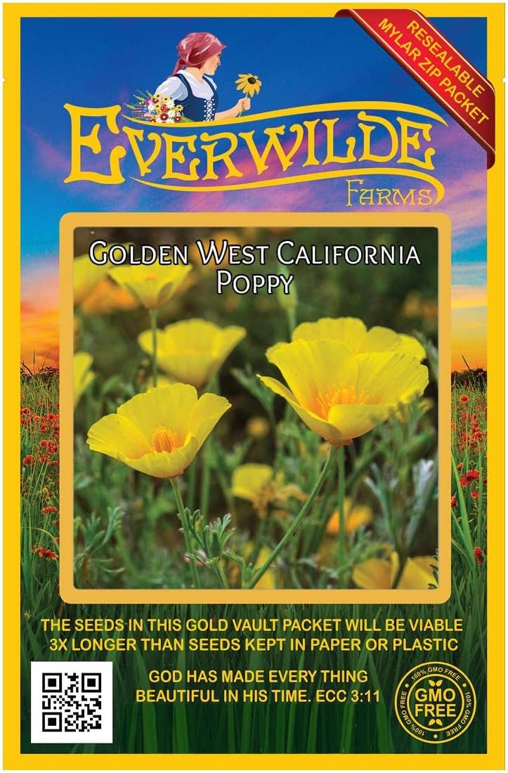 Everwilde Farms - 1 Lb Golden West California Poppy Wildflower Seeds - Gold Vault