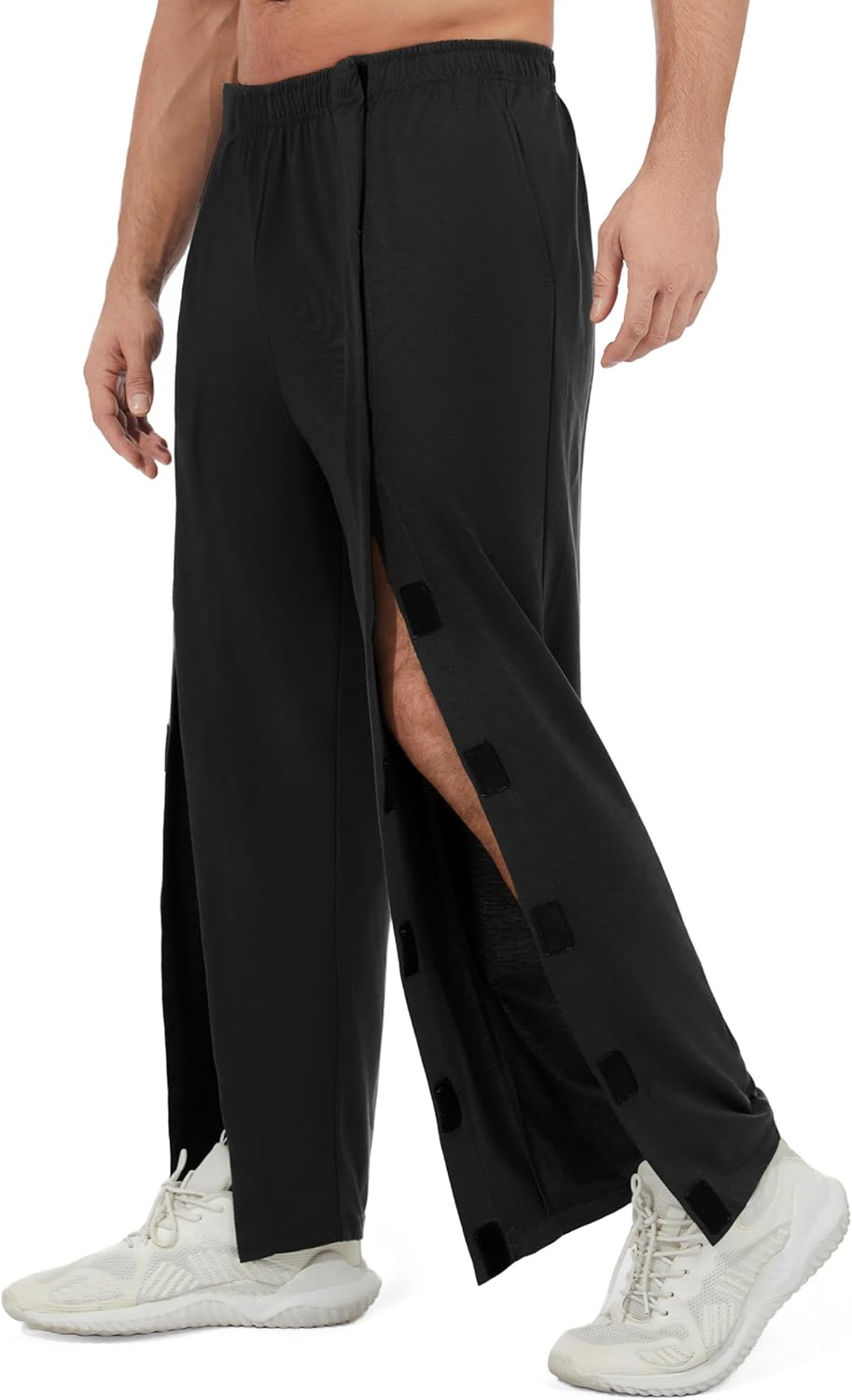 Men's Tear Away Baggy Wide Leg Easy Open Side Pants Casual Post-Surgery Moisture Wicking Sweatpants with Pockets