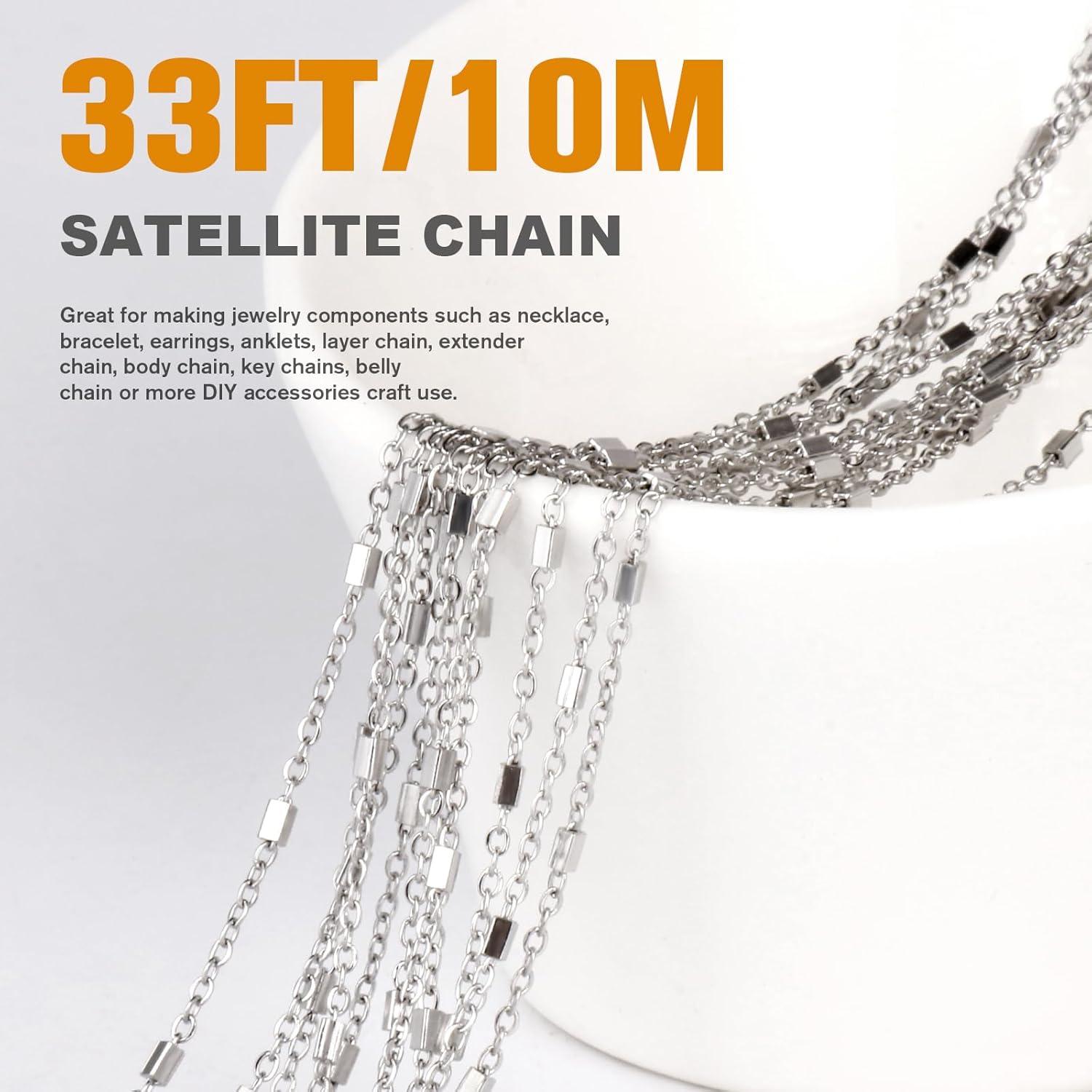 33FT Cable Satellite Jewelry Chains Roll 1.5MM Stainless Steel Satellite Square Beaded Chain Spool Bulk for DIY Jewelry Making Necklace Bracelet - Image 2