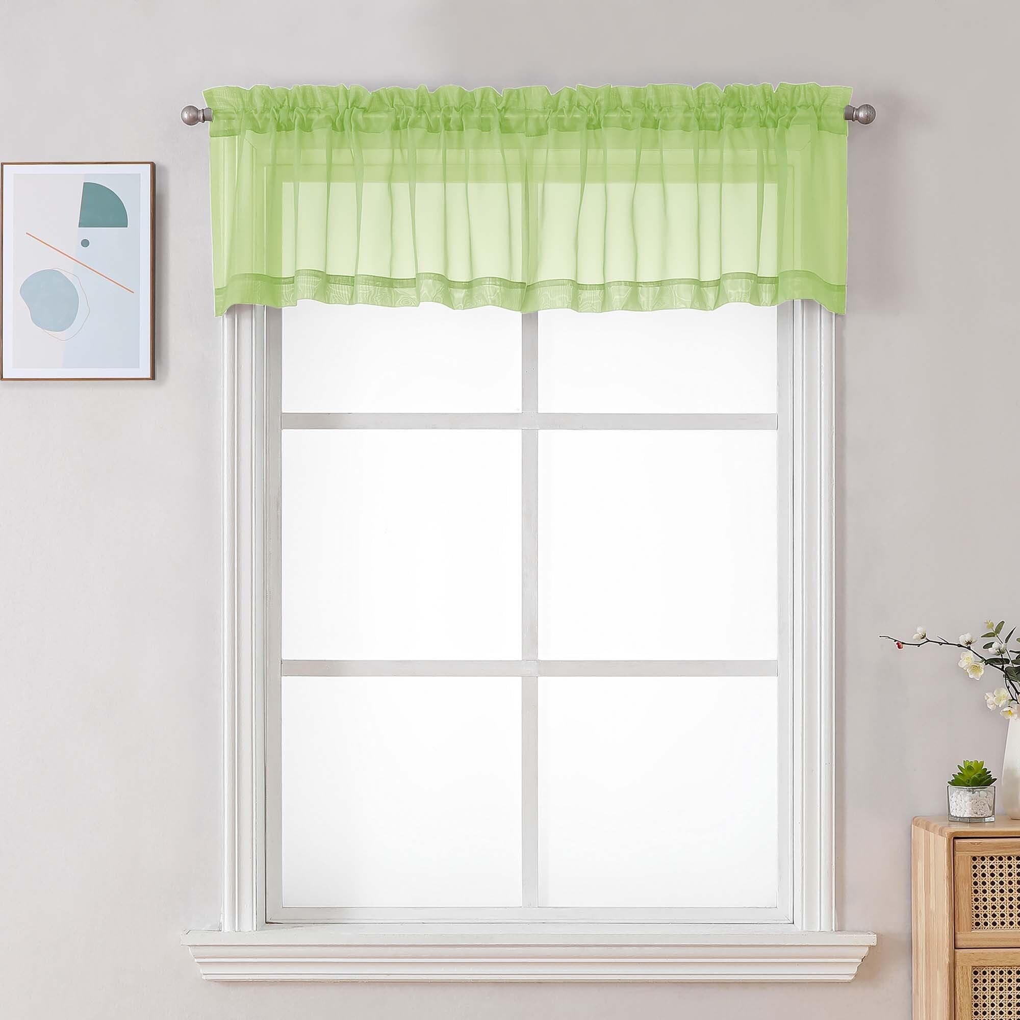 Chyhomenyc Sheer Valances for Windows, Light Filtering Small Window Curtains for Living Room Bathroom Cafe Laundry Basement, Modern Top Dual Rod Pocket Voile Curtain, 42Wx14L inches, Lime, 2 Pieces